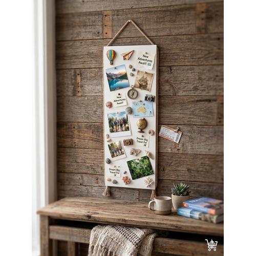M�knat�sl� Beyaz Pano, Dekoratif Halatl�, Magnet Panosu, 30x90 cm, Metal Pano