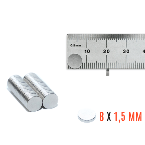 8x1,5 mm, Yuvarlak Neodyum M�knat�s, G��l� Magnet, (�ap: 8 mm, Kal�nl�k: 1,5 mm)