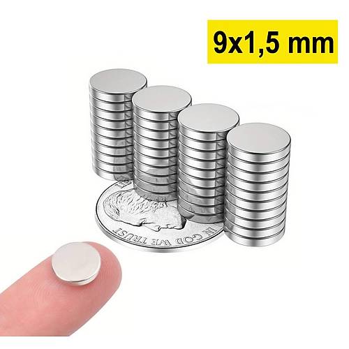 9x1,5 mm, Yuvarlak Neodyum Mıknatıs, Güçlü Magnet, (Çap: 9 mm, Kalınlık: 1,5 mm)