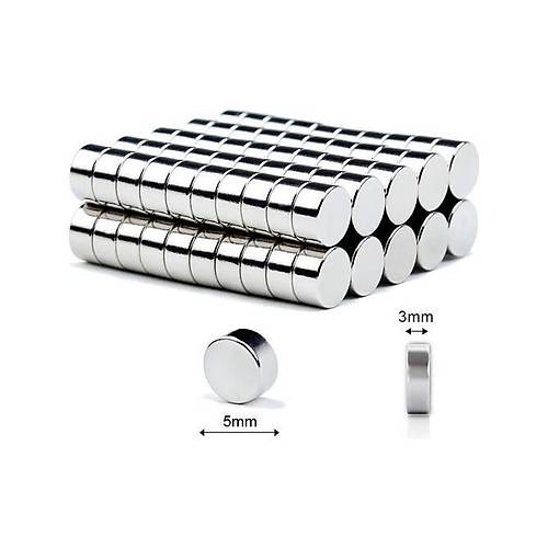 5x3 mm, Yuvarlak Neodyum Mknats, Gl Magnet, (ap: 5 mm, Kalnlk: 3 mm)