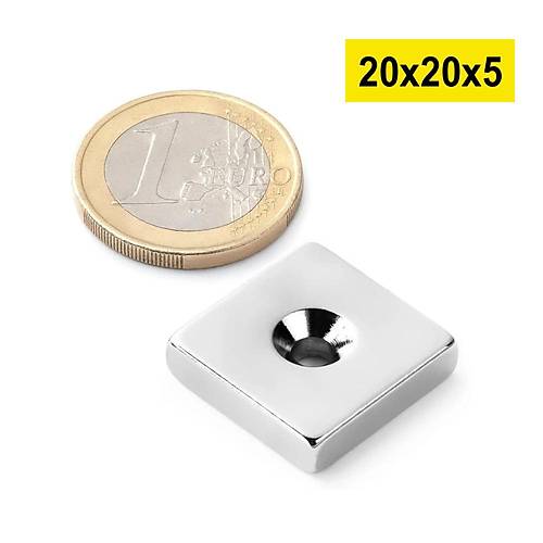 20x20x5 mm, Keli, Haval, Neodyum Mknats, Gl Magnet, (Boy:20mm, En:20mm, Kalnlk:5mm)