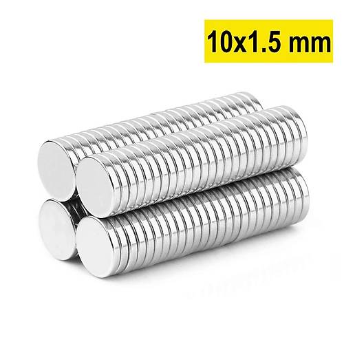 10x1,5 mm, Yuvarlak Neodyum Mıknatıs, Güçlü Magnet, (Çap: 10 mm, Kalınlık: 1,5 mm)