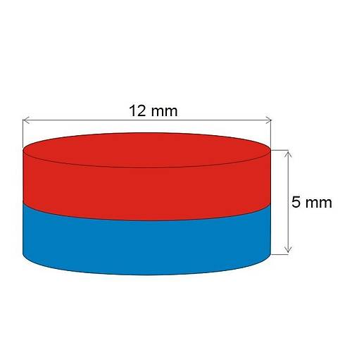 12x5 mm, Yuvarlak Neodyum Mıknatıs, Güçlü Magnet, (Çap: 12 mm, Kalınlık: 5 mm)