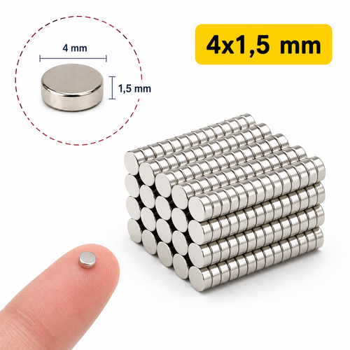4x1,5 mm, Yuvarlak Neodyum M�knat�s, G��l� Magnet, (�ap: 4 mm, Kal�nl�k: 1,5 mm)