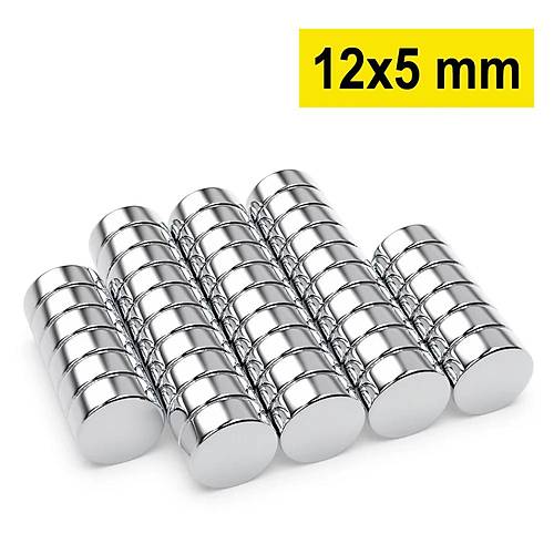 12x5 mm, Yuvarlak Neodyum Mknats, Gl Magnet, (ap: 12 mm, Kalnlk: 5 mm)