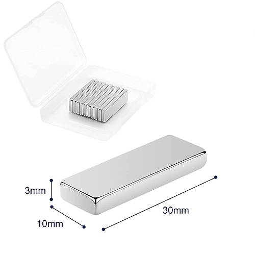 30x10x3 mm, Köşeli Neodyum Mıknatıs, Güçlü Magnet, (Boy:30mm, En:10mm, Kalınlık:3mm)