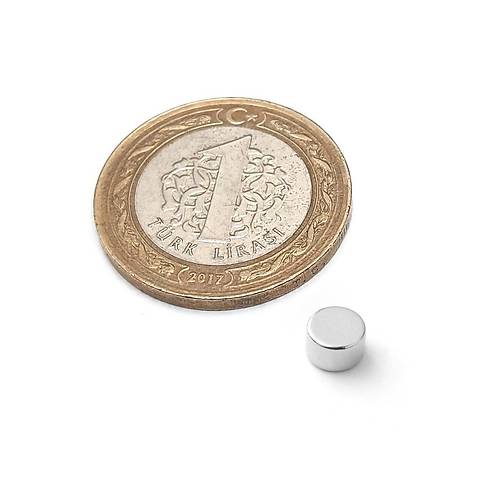 5x3 mm, Yuvarlak Neodyum Mknats, Gl Magnet, (ap: 5 mm, Kalnlk: 3 mm)