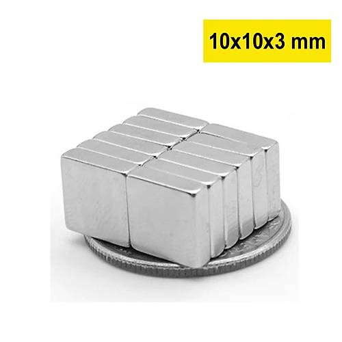 10x10x3 mm, Keli Neodyum Mknats, Gl Magnet, (Boy:10mm, En:10mm, Kalnlk:3mm)