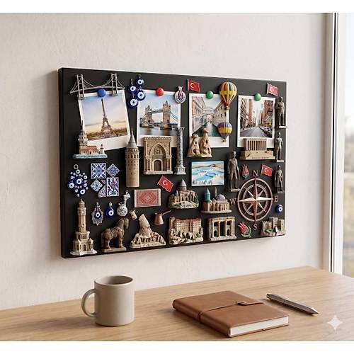 M�knat�sl� Siyah Pano, Dekoratif, Magnet Panosu, 30x50 cm, Metal Pano