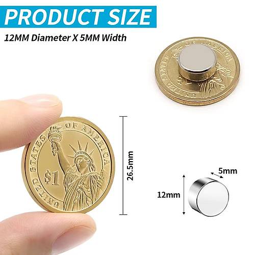 12x5 mm, Yuvarlak Neodyum Mknats, Gl Magnet, (ap: 12 mm, Kalnlk: 5 mm)