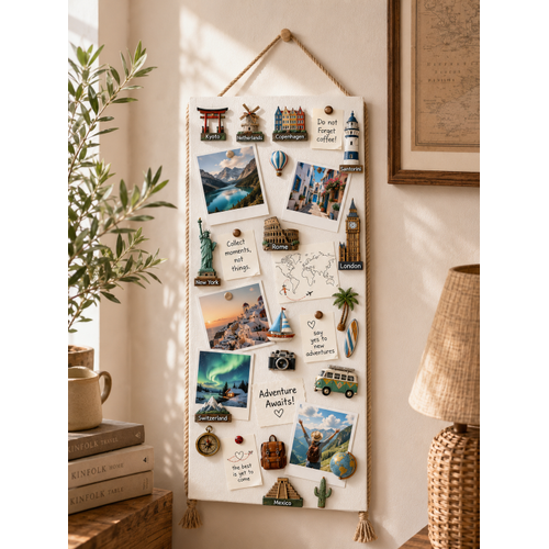 M�knat�sl� Beyaz Pano, Dekoratif Halatl�, Magnet Panosu, 30x90 cm, Metal Pano