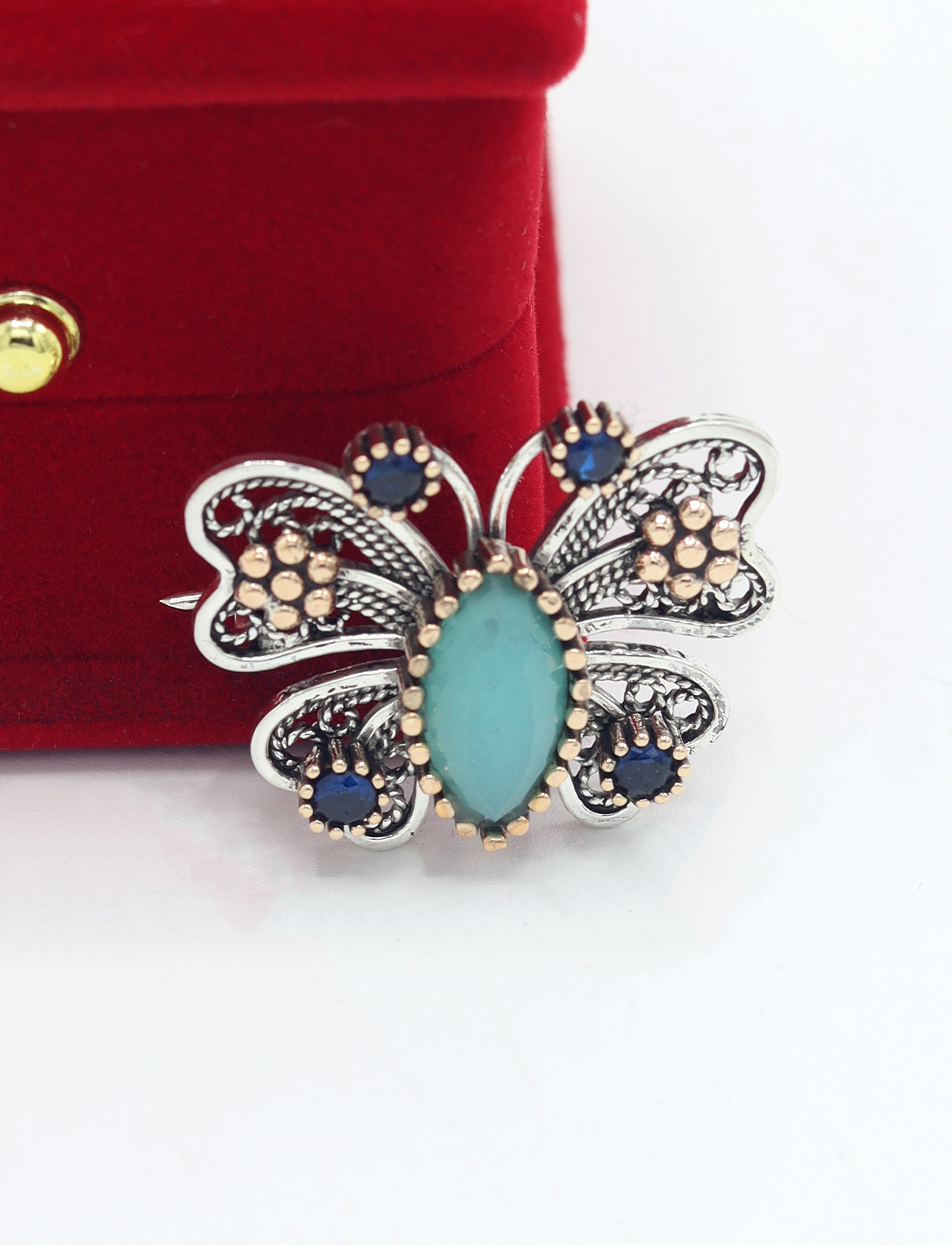 Topaz Taşlı Kelebek Model Telkari Gümüş Kadın Broş 201025415
