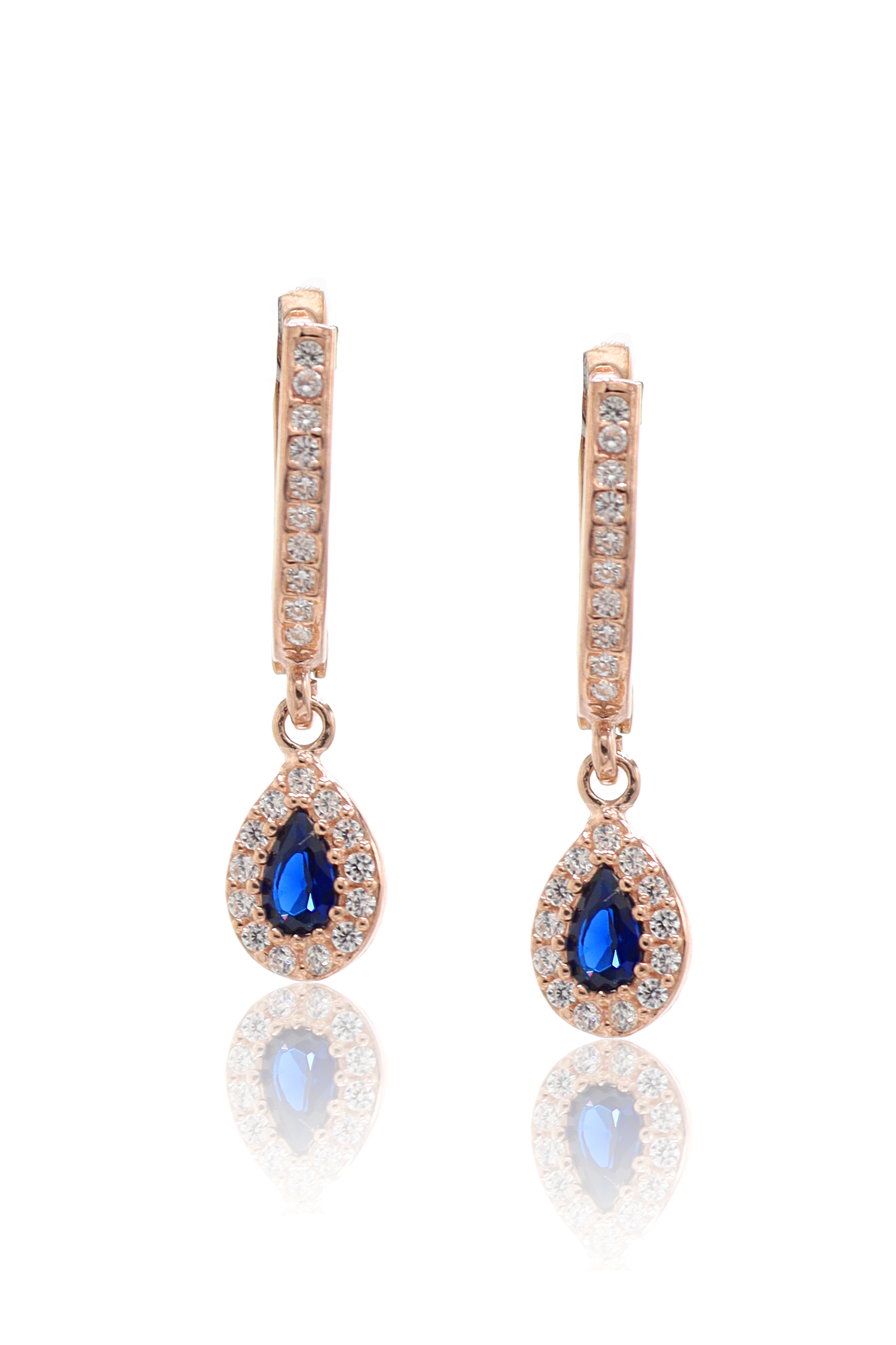 Safir Taşlı Damla Model Rose Kaplama Bayan Gümüş Küpe 201022755