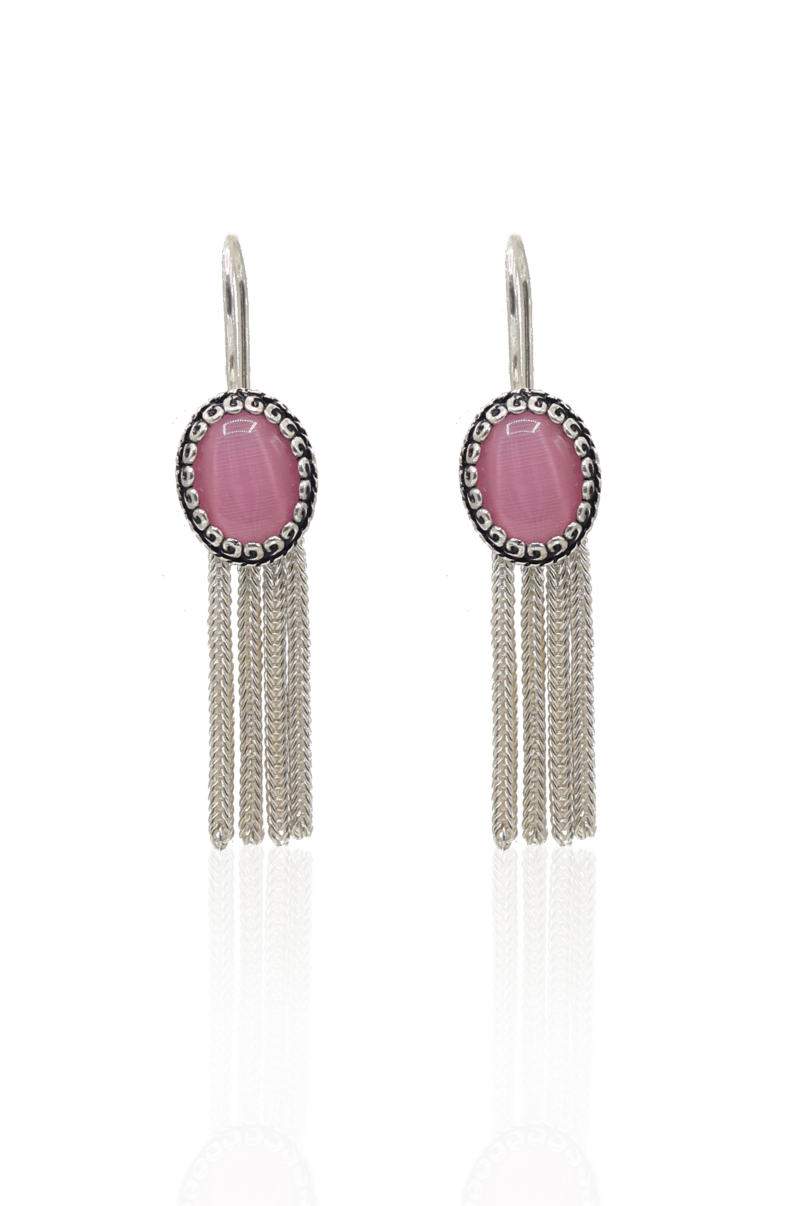 Pembe Kuvars Taşlı 925 Ayar Gümüş Mardin Hasırı Kadın Küpe 201023689