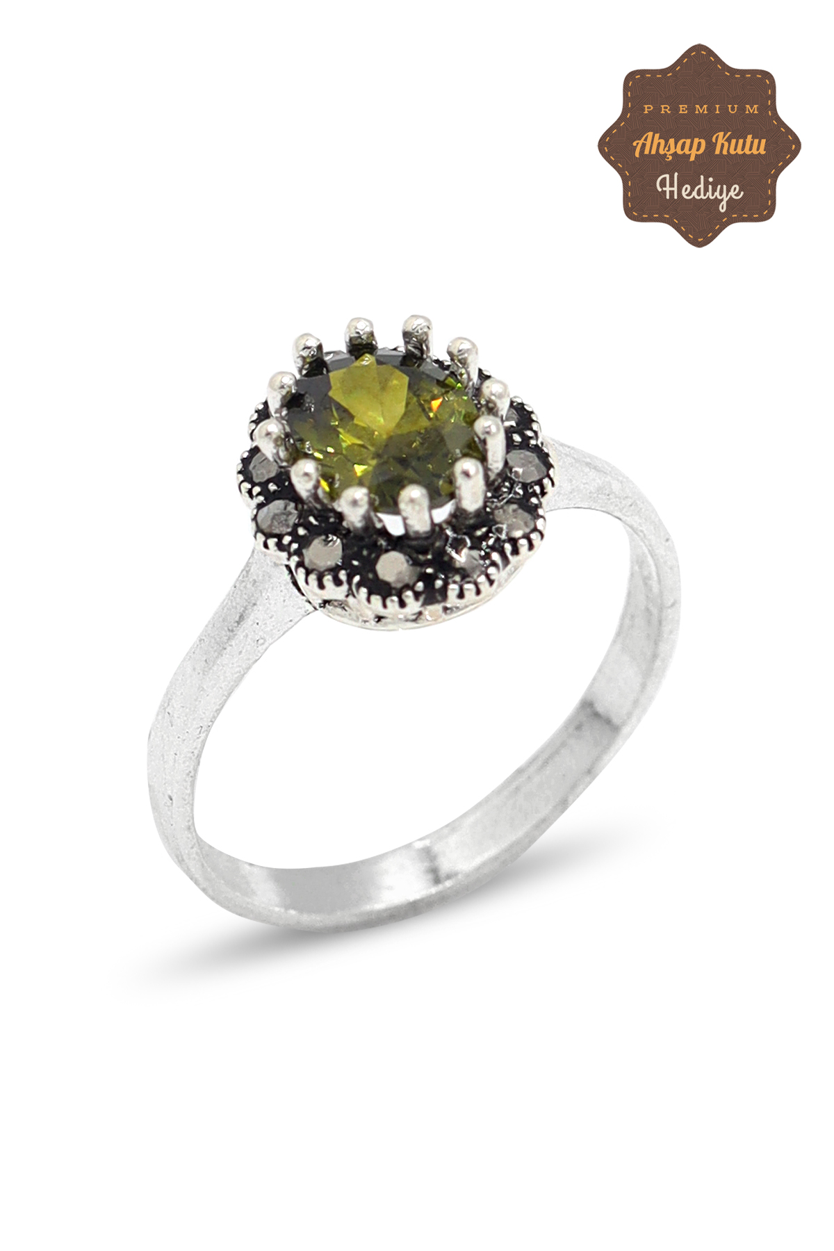 Zeberced (Peridot) Taşlı 925 Ayar Markazit Gümüş Yüzük 201023414