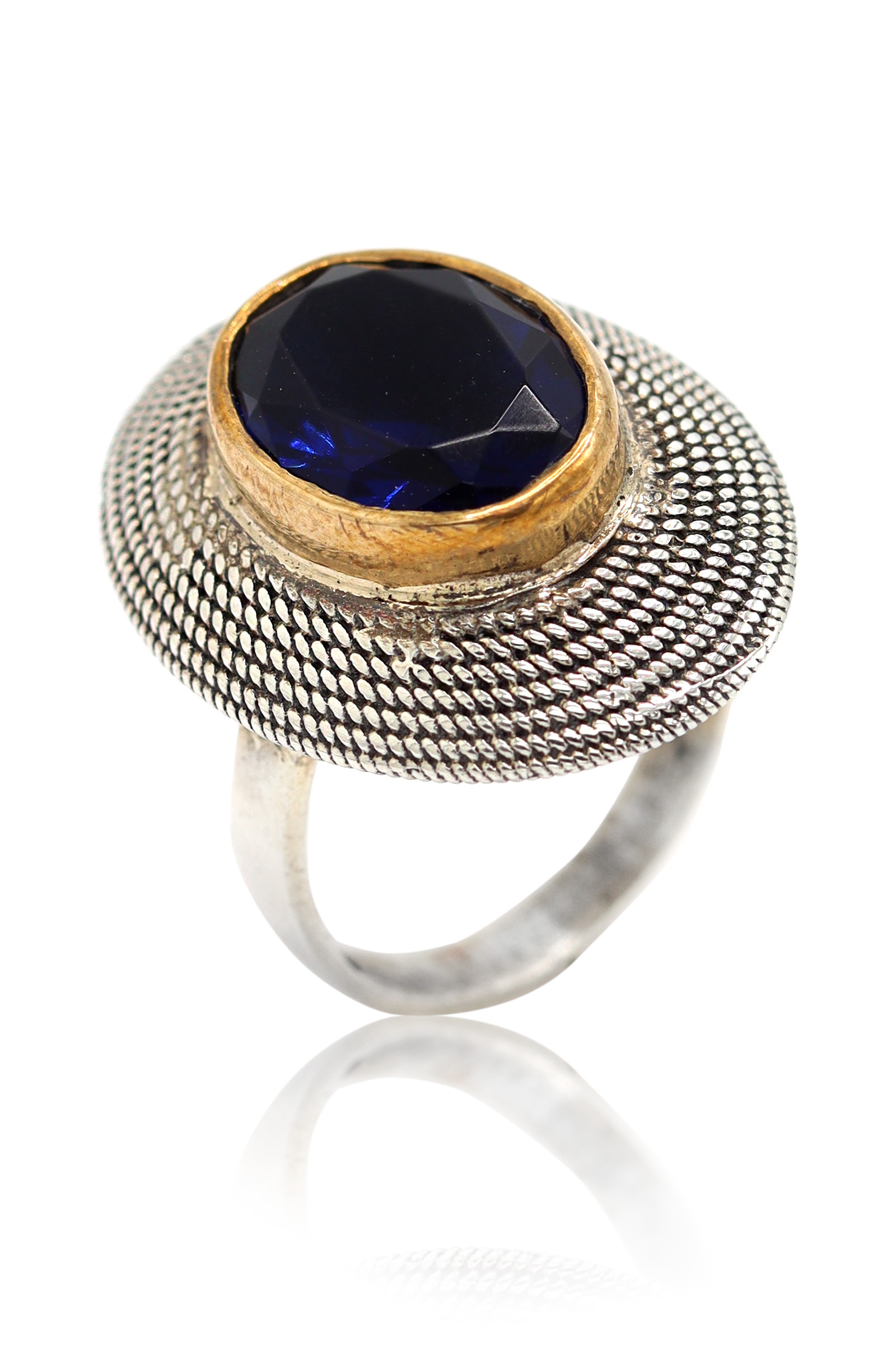 Safir Taşlı Eskitilmiş El işi Otantik Gümüş Yüzük 201022454