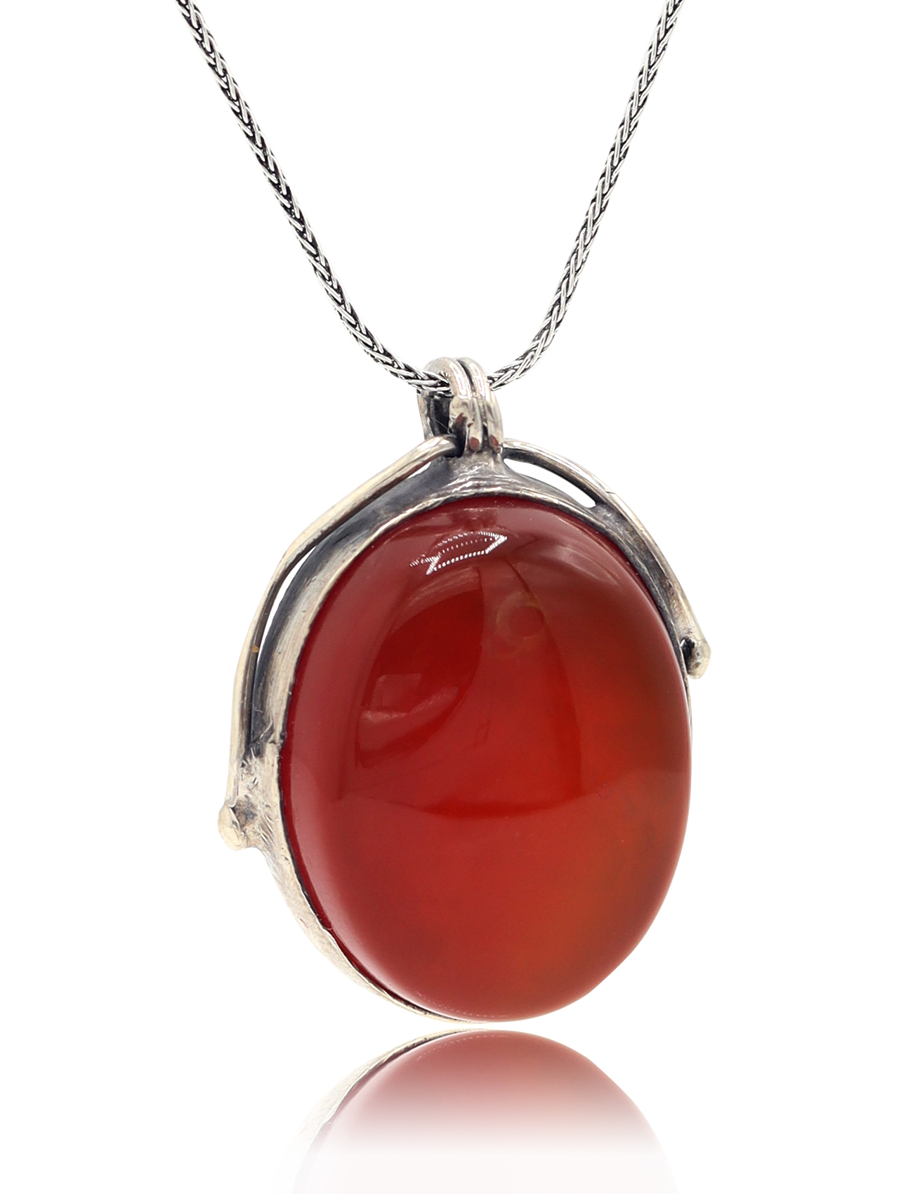 Orijinal Akik Taşlı Oval Model El işi Otantik Gümüş Kadın Kolye 201025478