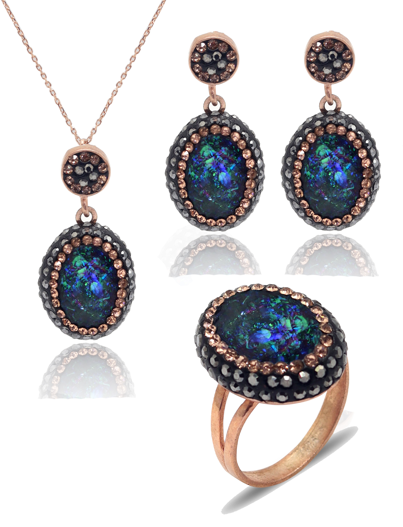 Mistik Topaz ve Swarovski Taşlı 925 Ayar Gümüş Kadın Üçlü Set 201025577