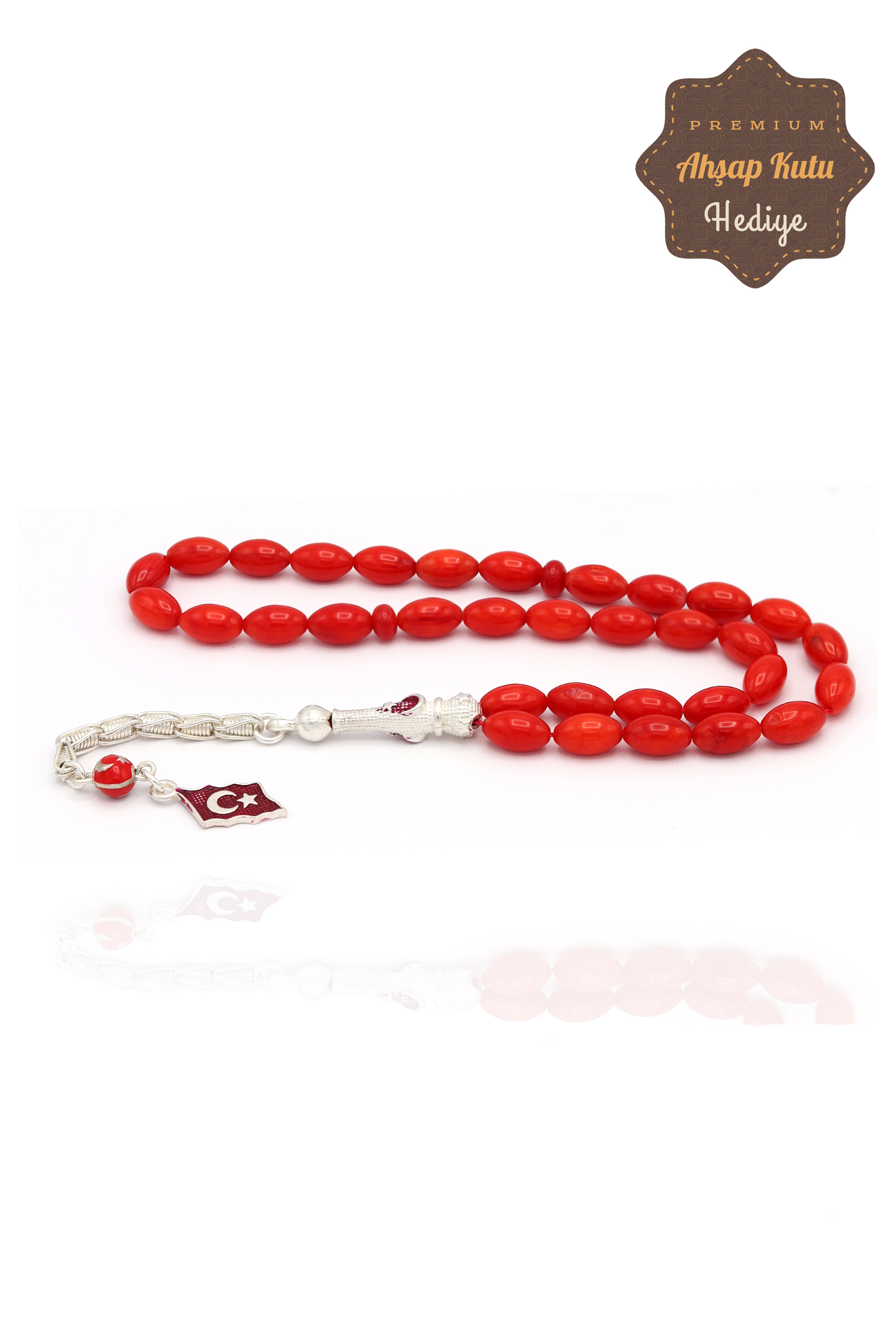 925 Ayar Gümüş Püskül ve İmameli Mercan Tesbih 201022284