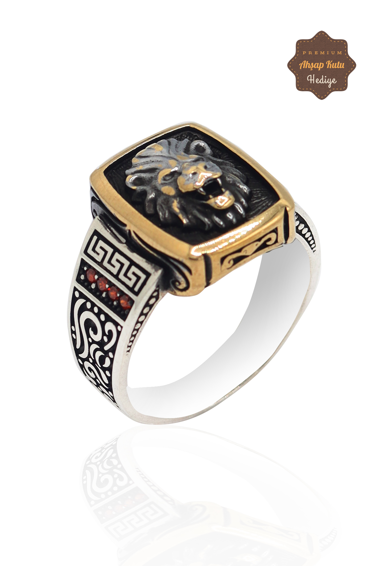 Yakut Taşlı Aslan Model 925 Ayar Gümüş Erkek Yüzük 201023428