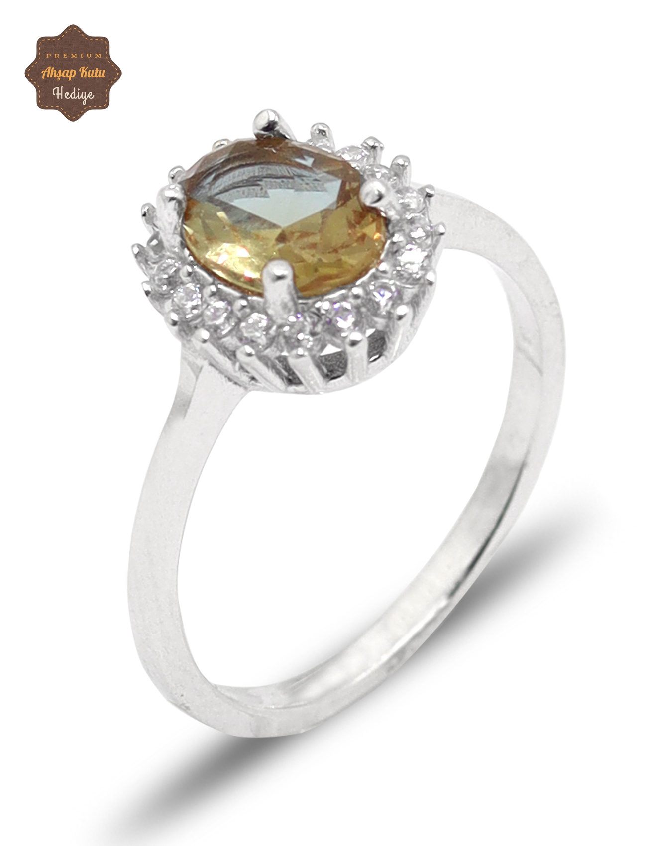 Zirkon Süslemeli Oval Model Zultanit Taşlı Gümüş Kadın Yüzük 201025597