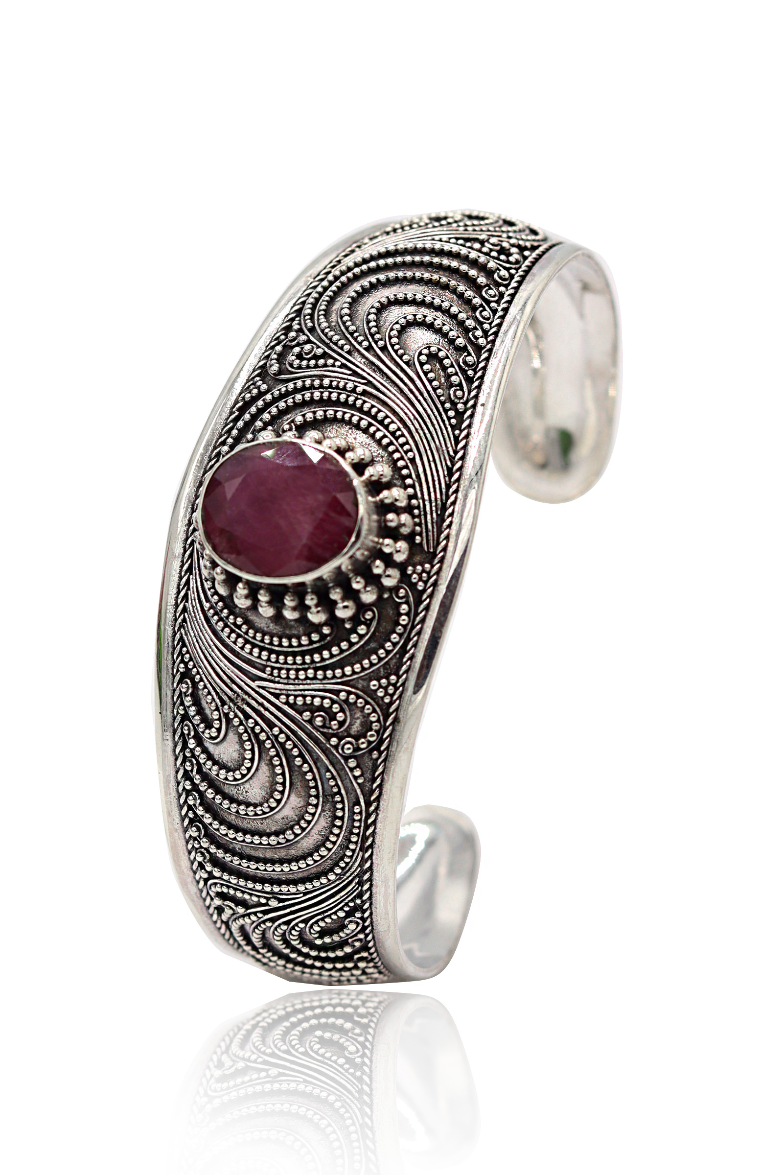 Yakut Taşlı El işi 925 Ayar Kadın Gümüş Bilezik 201022544