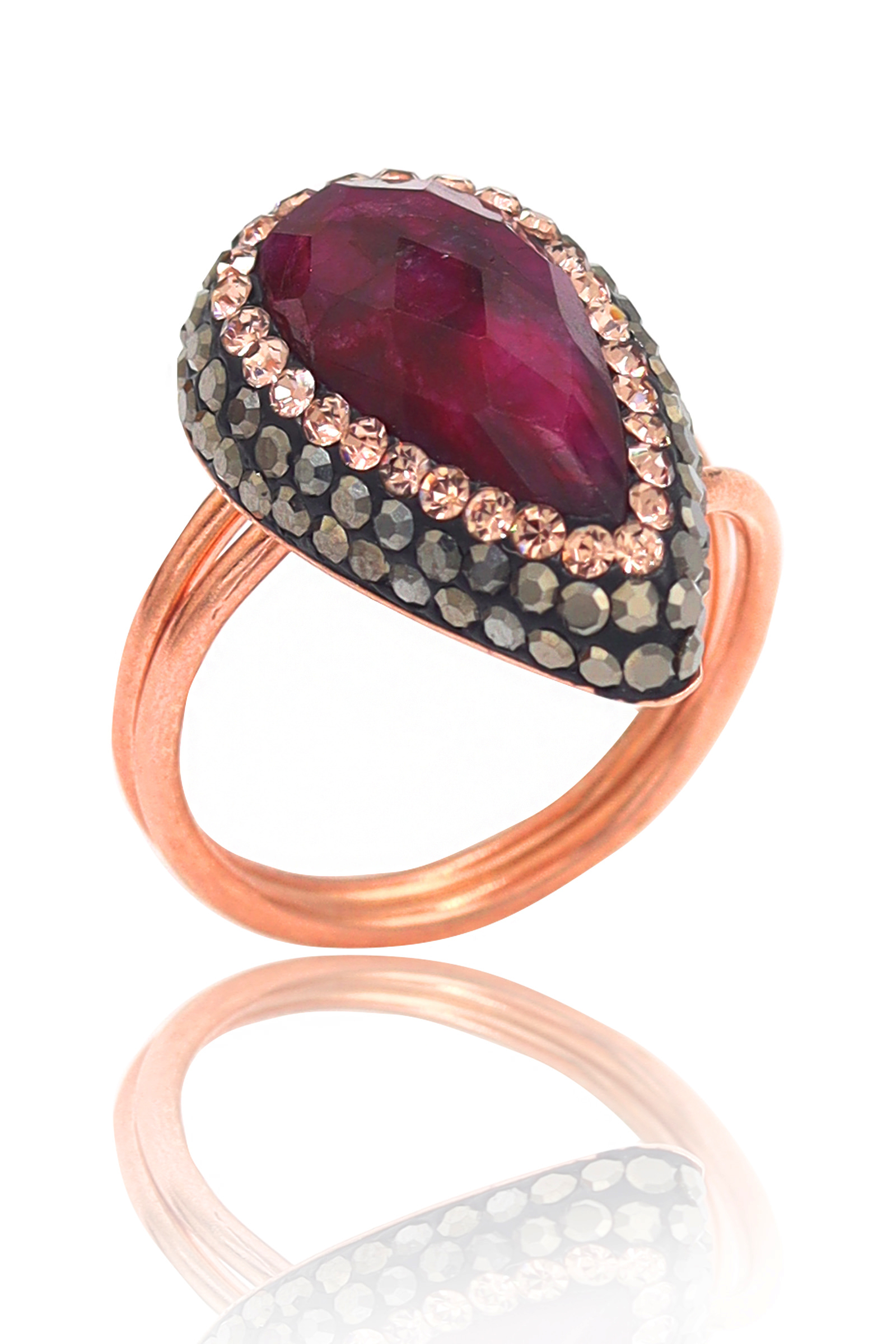 Jasper ve Swarovski Taşlı 925 Ayar Bayan Gümüş Yüzük 201022730