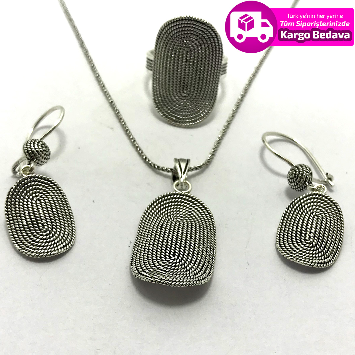 Hasır İşlemeli Parmak İzi Model Elişi 925 Ayar Gümüş Bayan