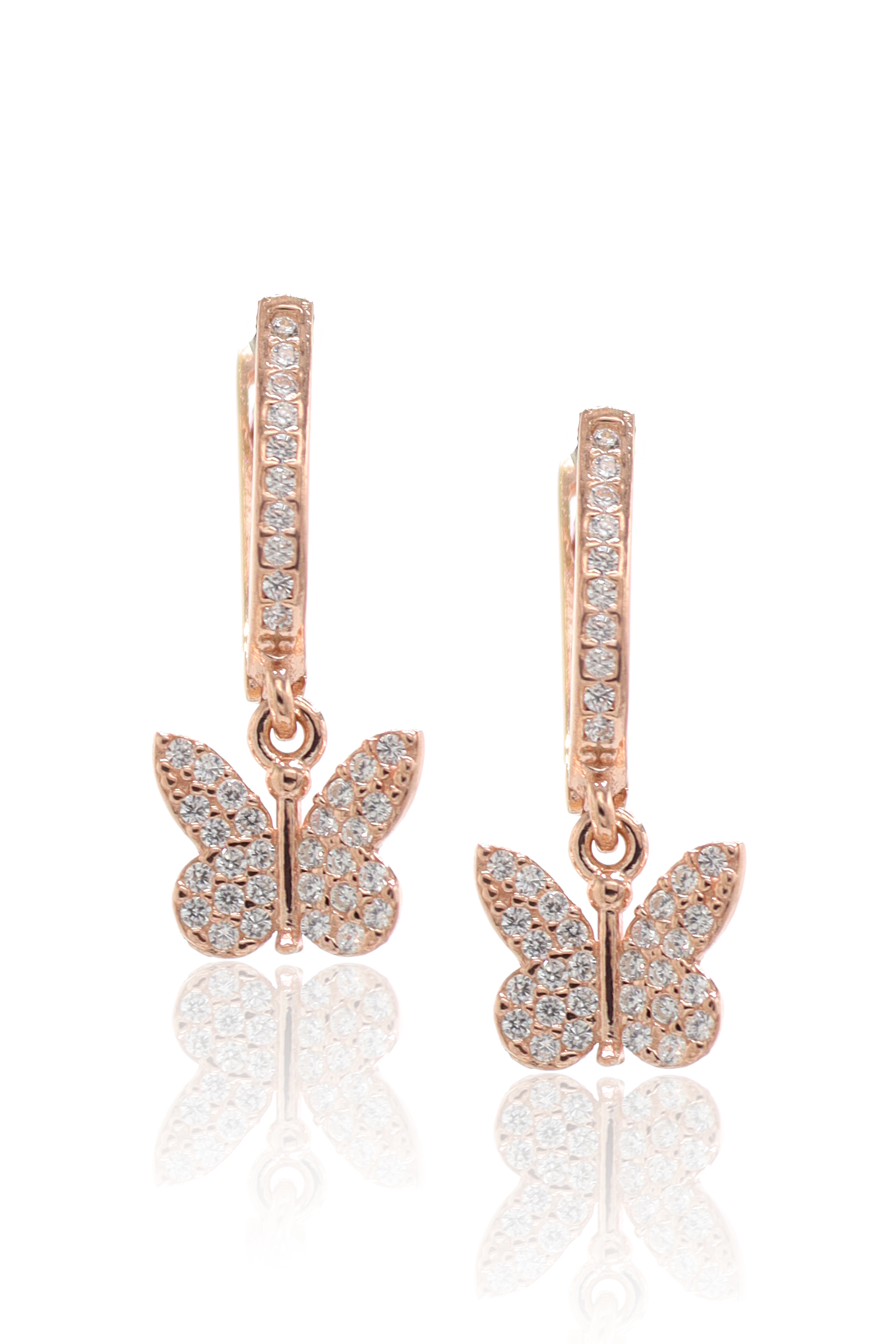 Kelebek Model Zirkon Taşlı Rose Kaplama Bayan Gümüş Küpe 201022764