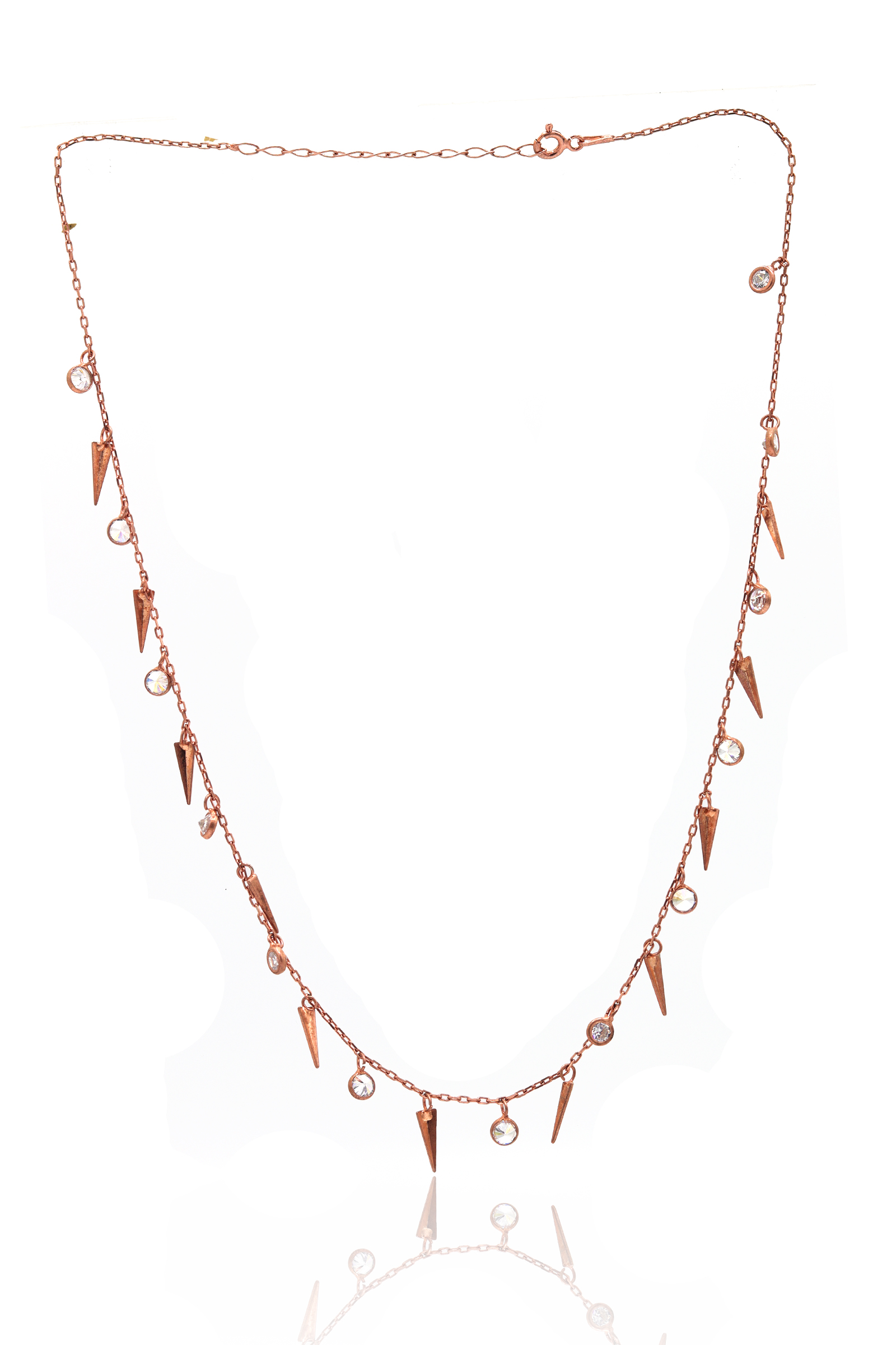 Zirkon Taşlı Çivi Model Rose Kaplama Gümüş Kadın Kolye 201023827