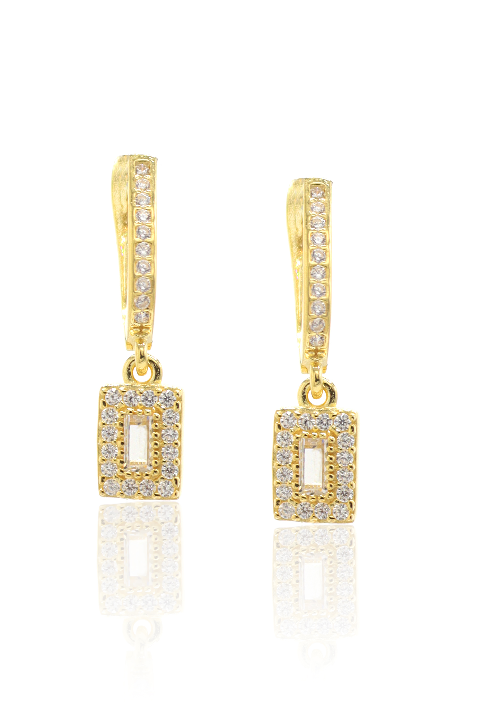 Baget Zirkon Taşlı Gold Kaplama Bayan Gümüş Küpe 201022739