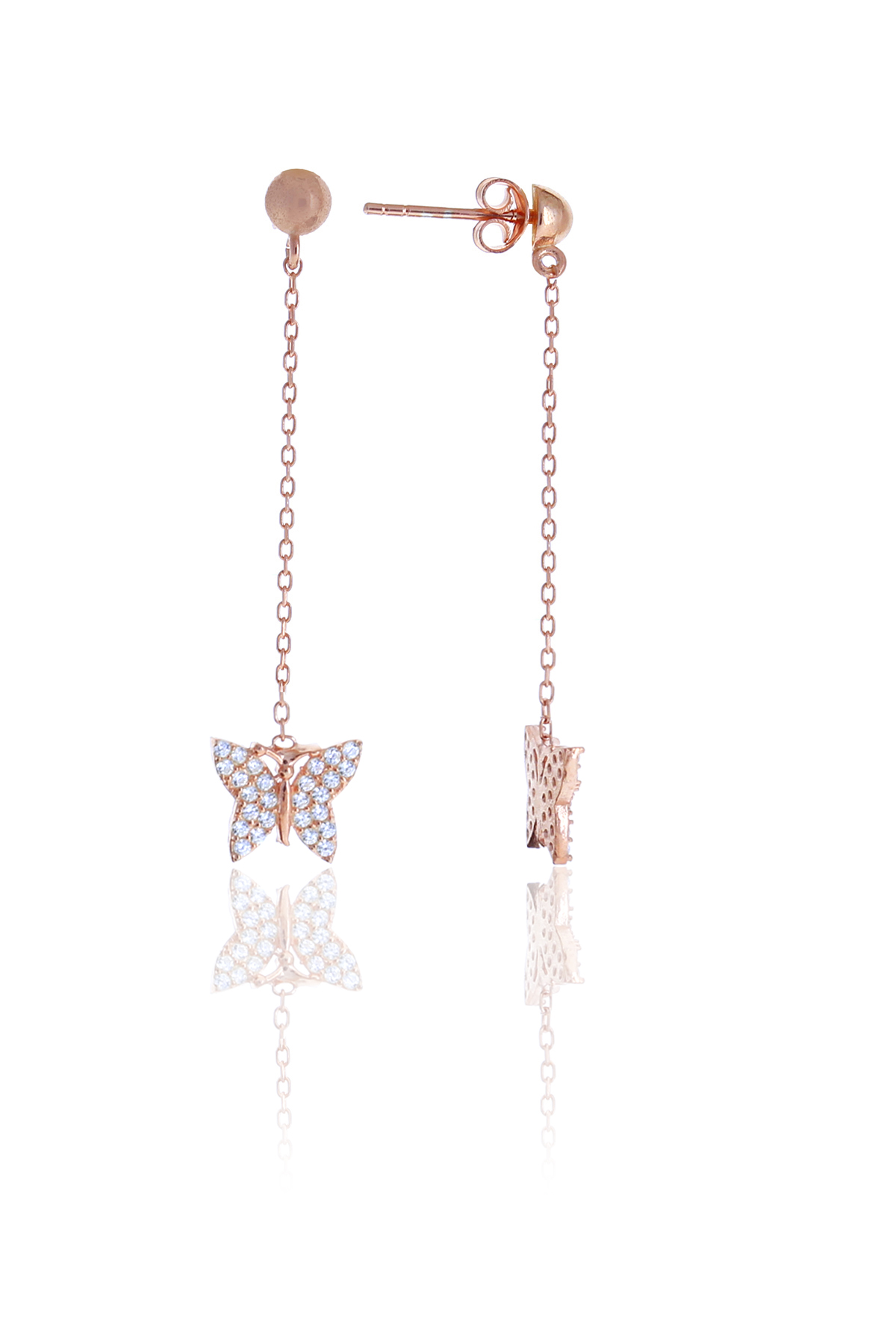 Kelebek Model Zirkon Taşlı Rose Kaplama Gümüş Kadın Küpe 201025010
