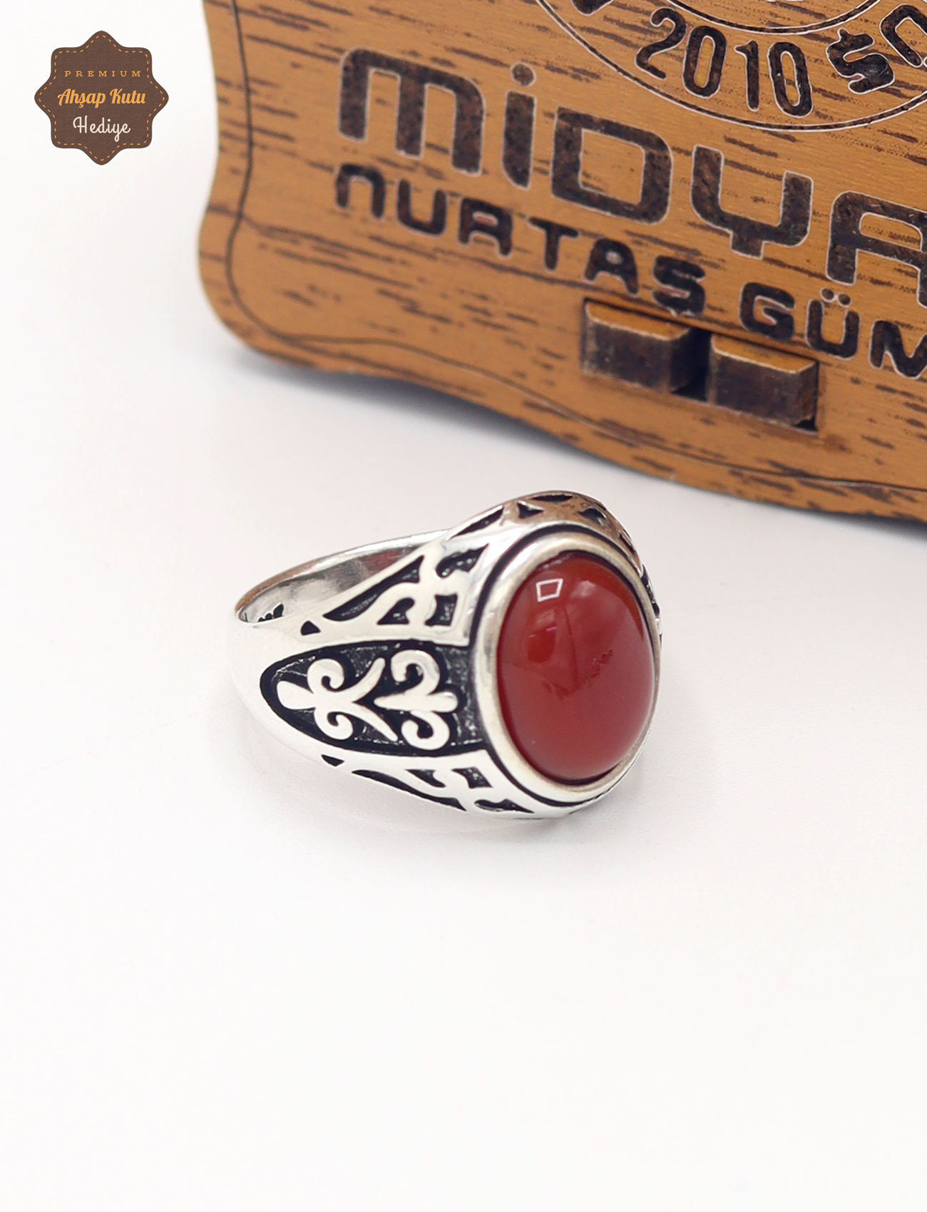 Oval Akik Taşlı Sade Motifli 925 Ayar Gümüş Çocuk Yüzüğü 201025361