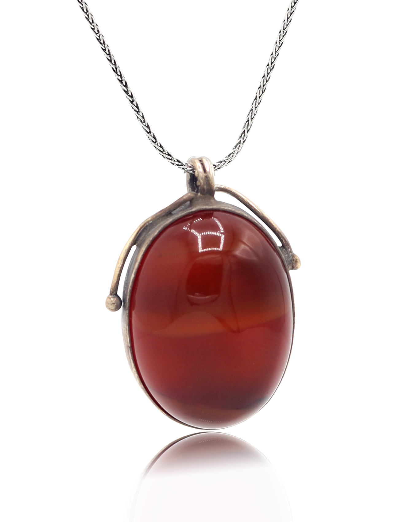 Orijinal Damarlı Akik Taşlı Oval Model El işi Otantik Gümüş Kadın Kolye 201025477