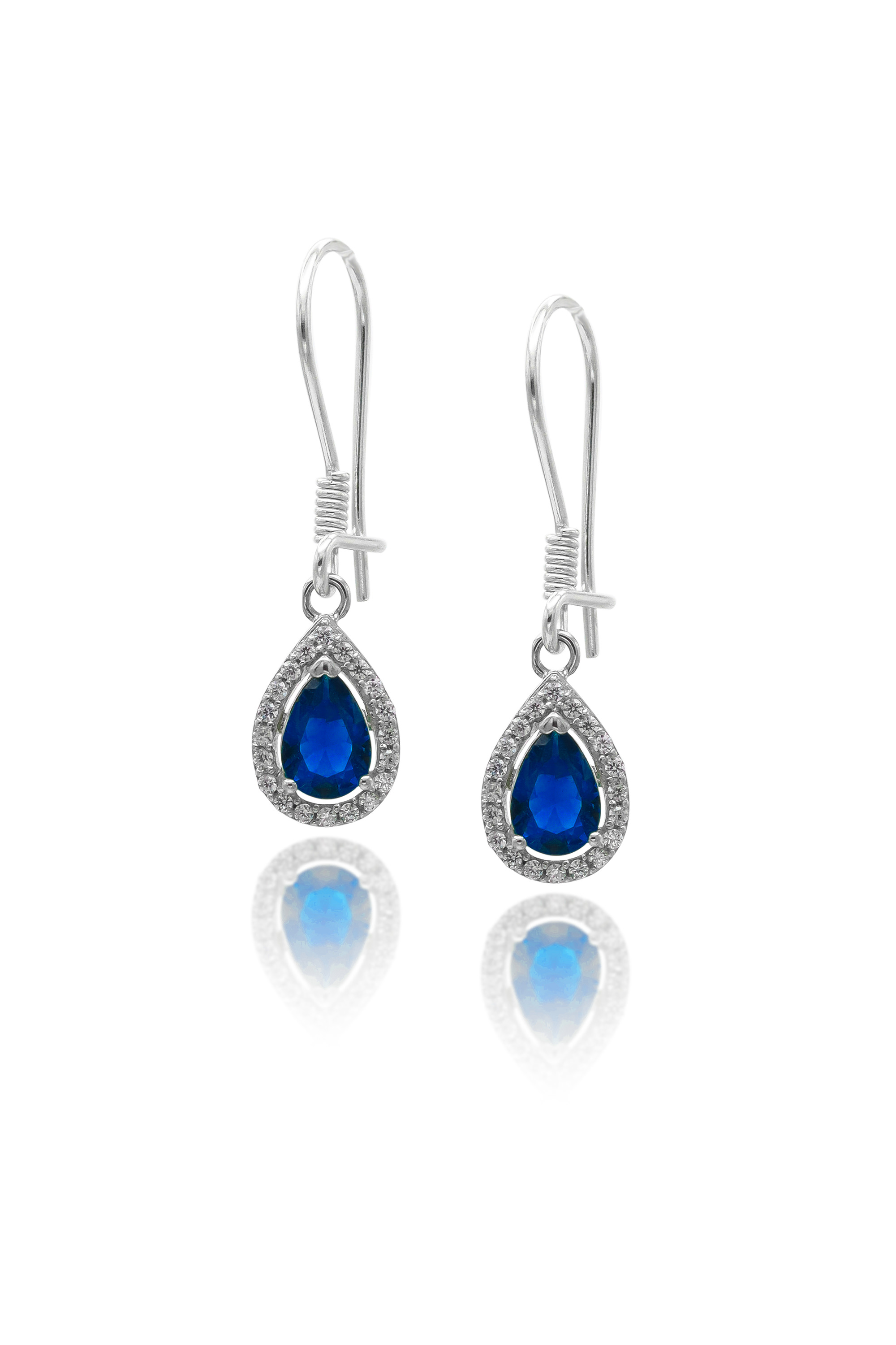 Damla Tasarım Safir Taşlı Zirkon Gümüş Küpe (Stok Kodu: 201020119)