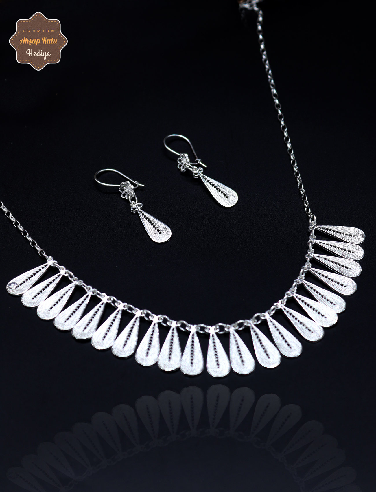 Damla Model 925 Ayar Gümüş Telkari Kadın İkili Set 201025198
