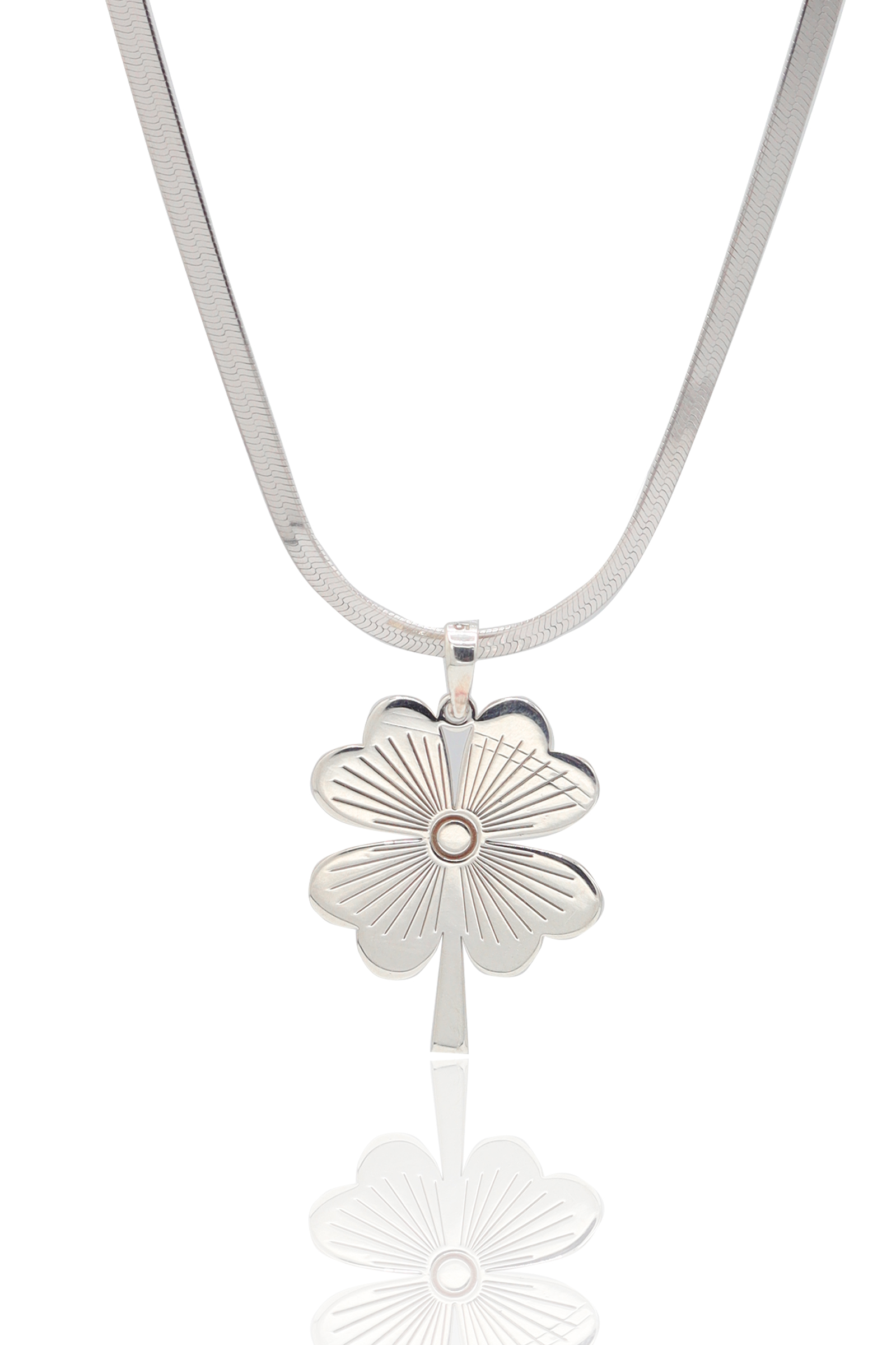 İtalyan Yassı Zincirli Yonca Model Gümüş Kadın Kolye 201023823
