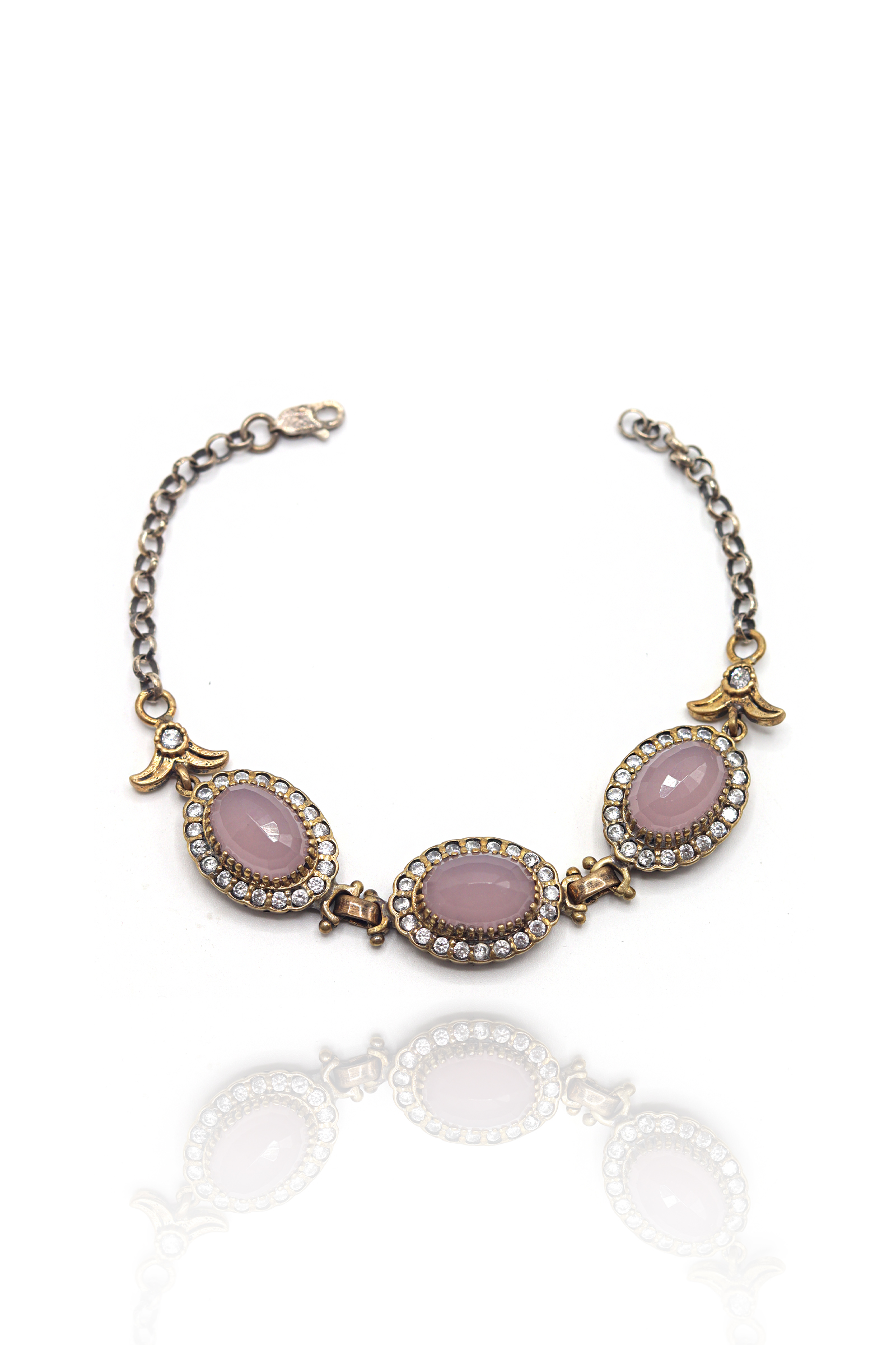 Pembe Kuvars Taşlı Oval Model Bayan Gümüş Bileklik 201023258