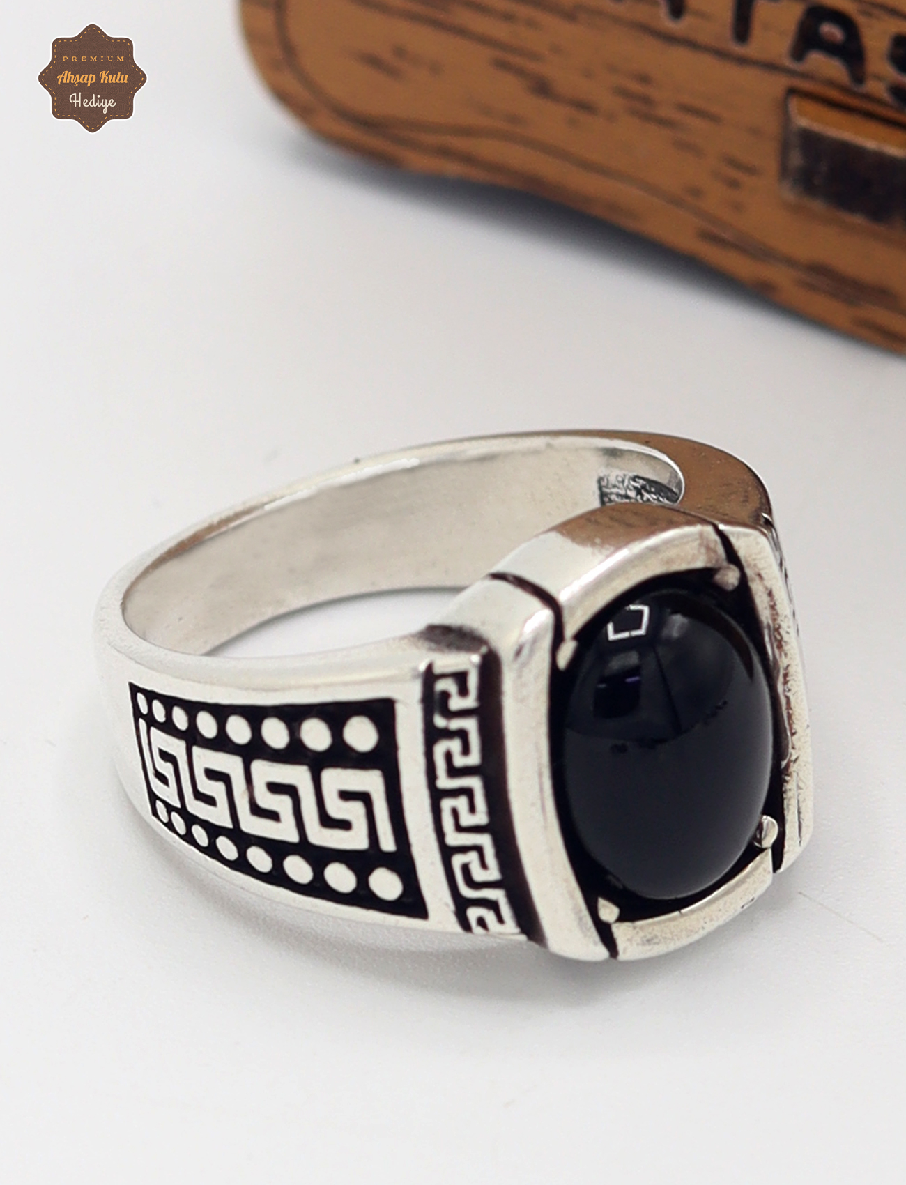 Oval Oniks Taşlı Artuklu İşlemeli 925 Ayar Gümüş Çocuk Yüzüğü 201025374