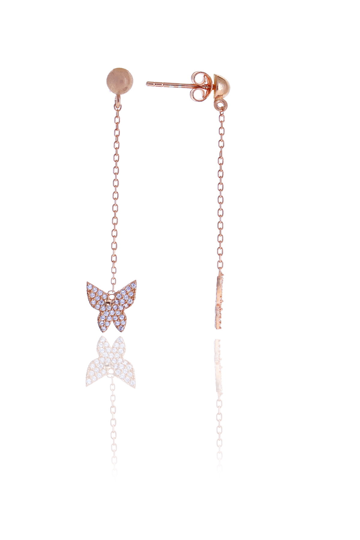 Kelebek Model Zirkon Taşlı Rose Kaplama Gümüş Kadın Küpe 201025011