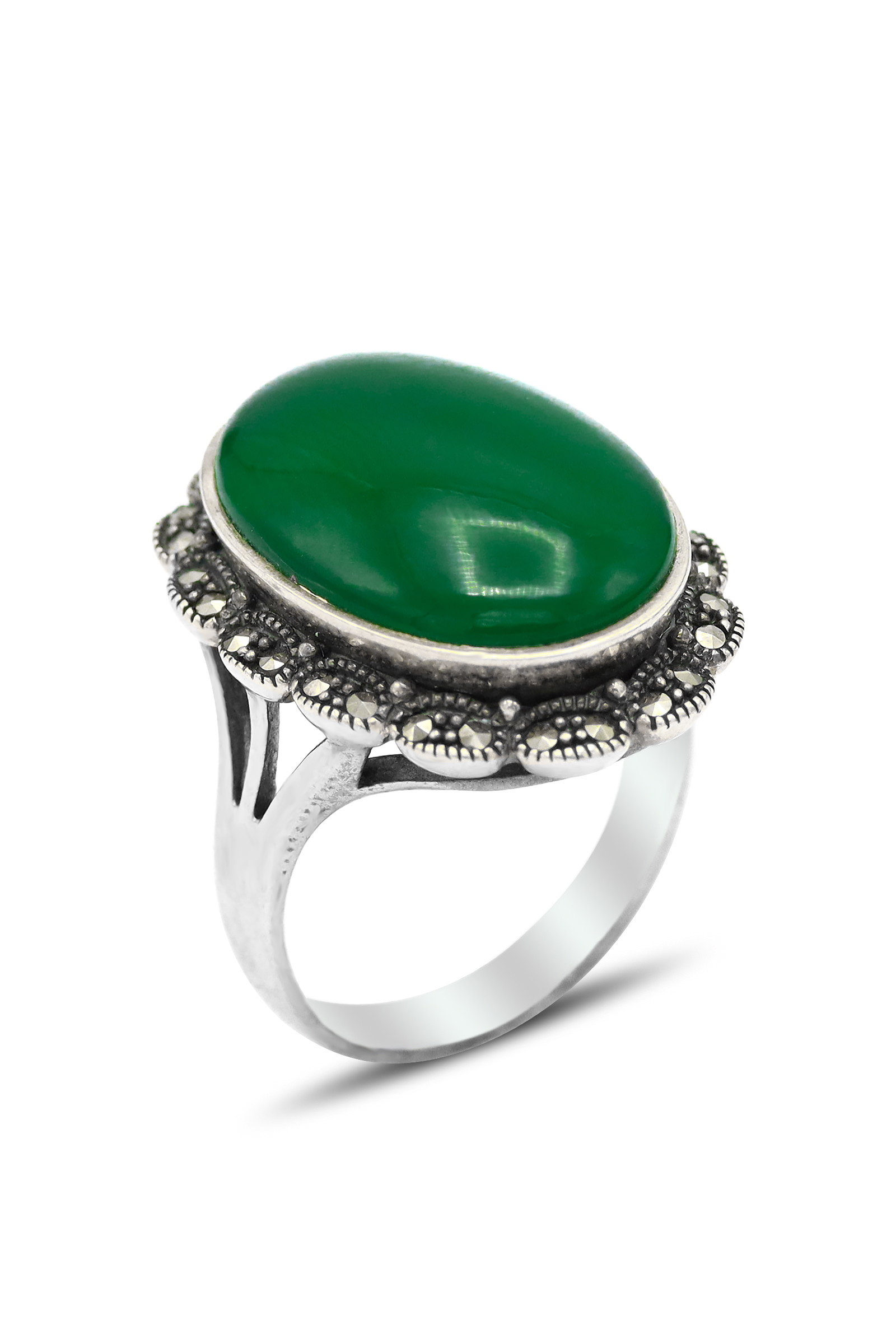 Elips Model Akik Taşlı Markazit Gümüş Yüzük (Stok Kodu: 201020125)