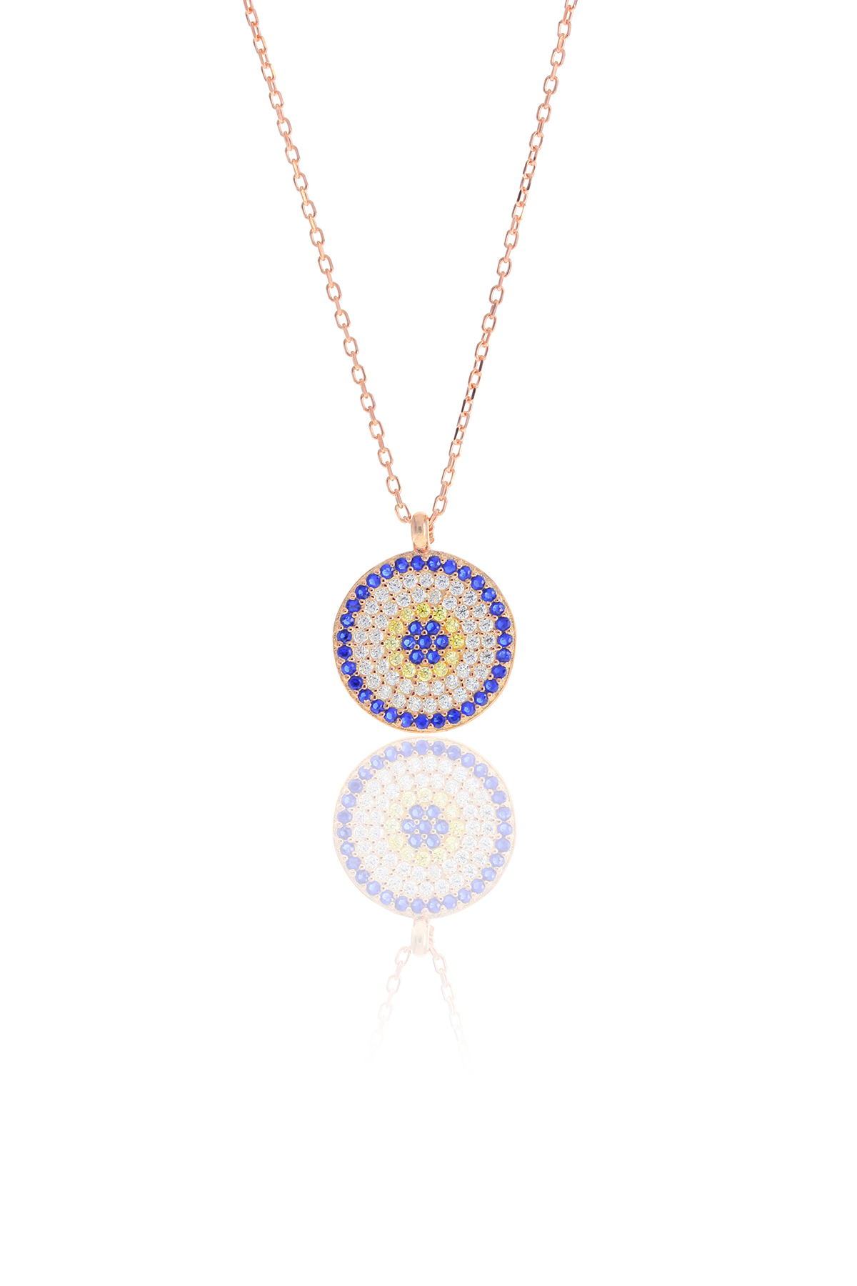 Nazar Boncuğu Tasarım Safir Zirkon Taşlı Roslu Kadın Kolye (M) 201025028