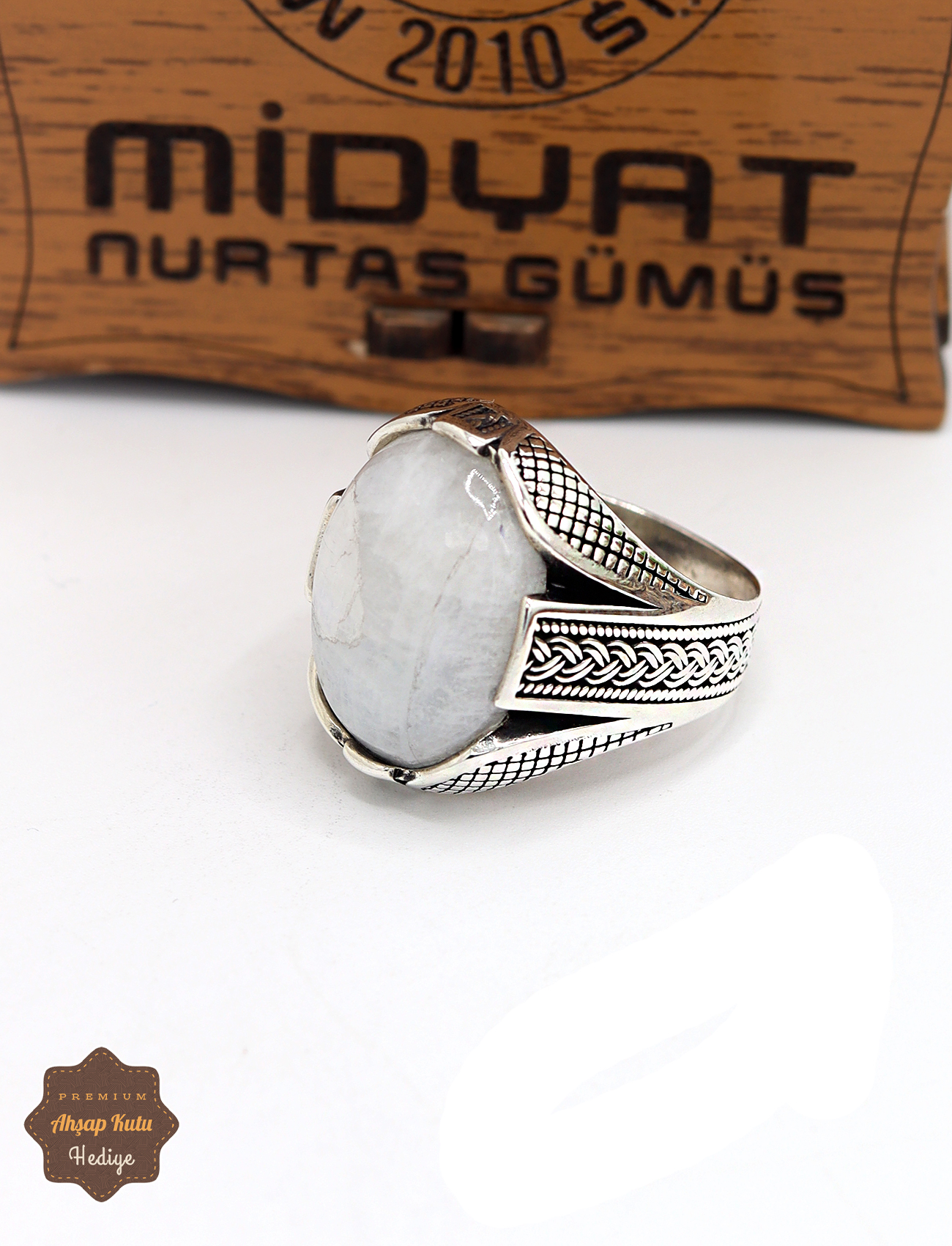 Havlit Taşlı Örgü Motifli 925 Ayar Gümüş Erkek Yüzük 201024934