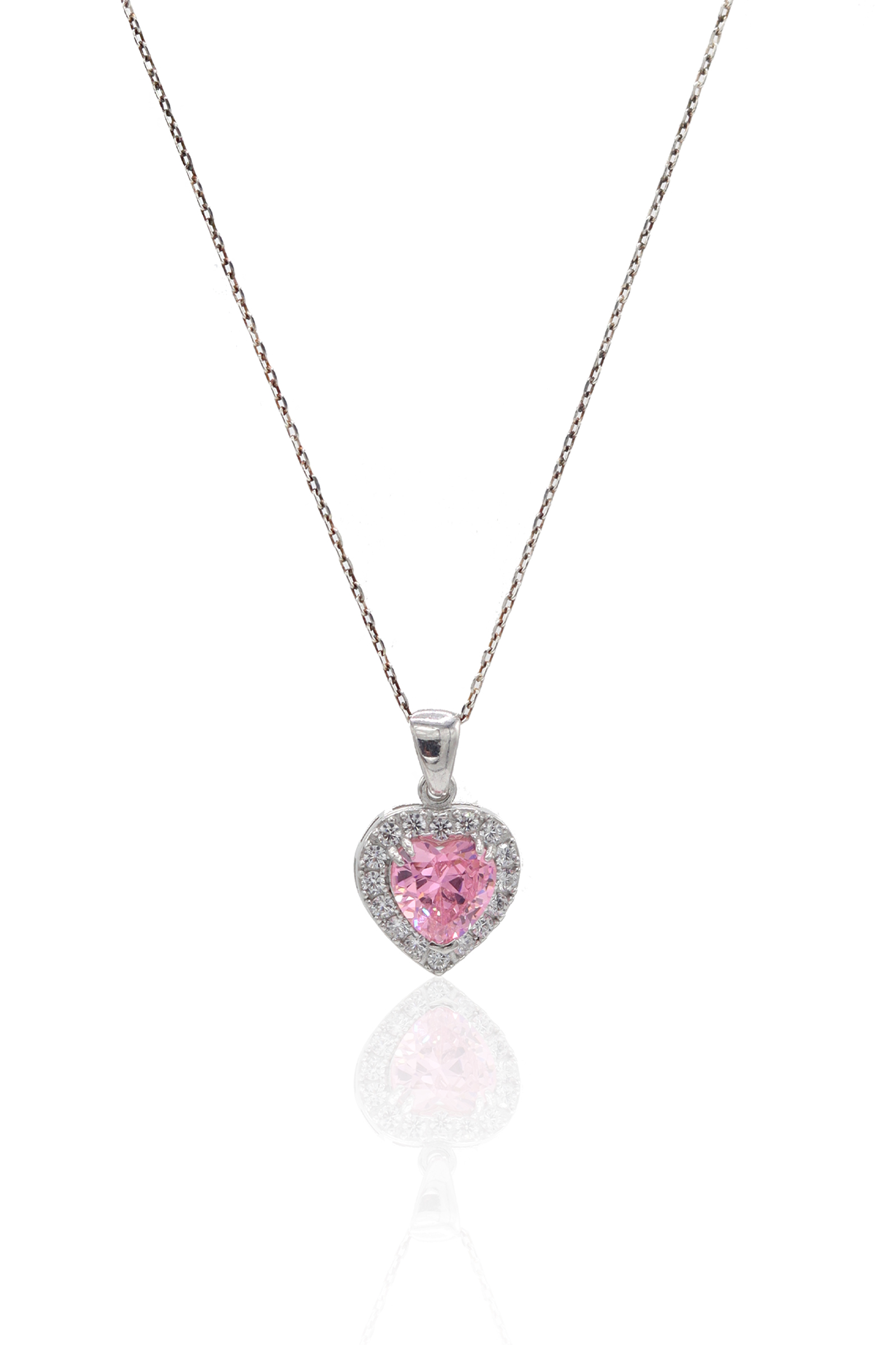 Kalp Kesim Pembe Kuvars Taşlı 925 Ayar Gümüş Aşk Kolyesi 201022946