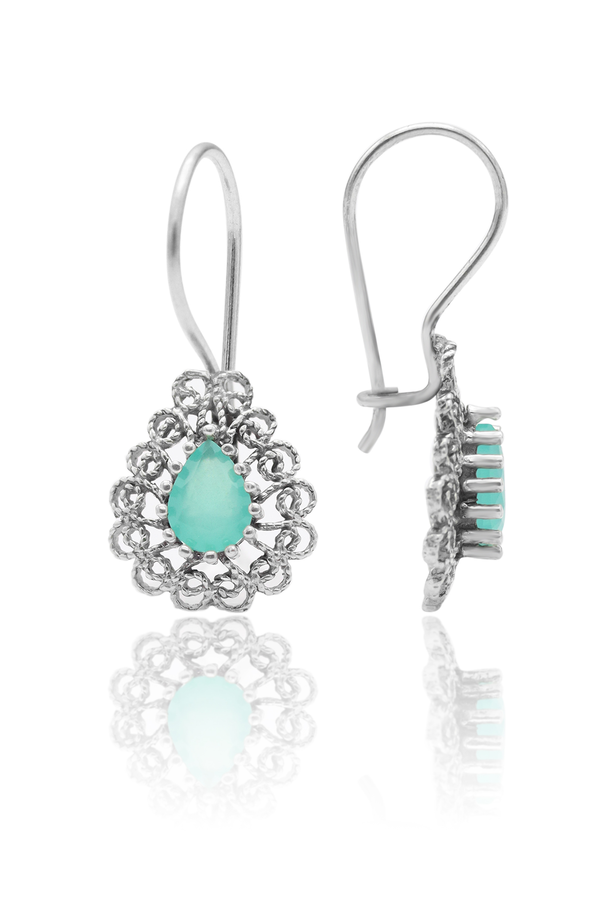 Mavi Topaz Taşlı Damla Model Oksitli Telkari Gümüş Bayan Küpe 201020226