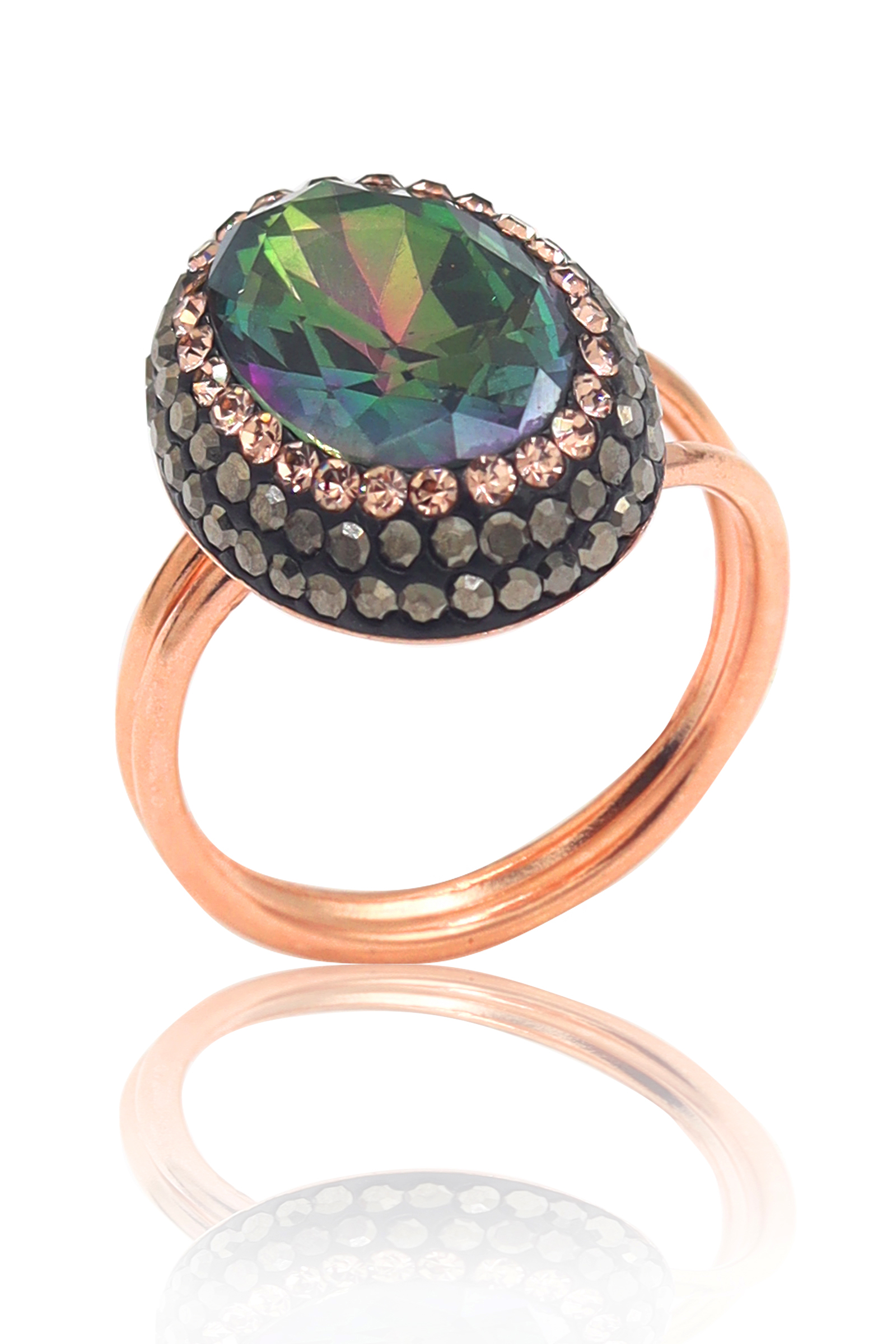 Mistik Topaz ve Swarovski Taşlı 925 Ayar Bayan Gümüş Yüzük 201022727