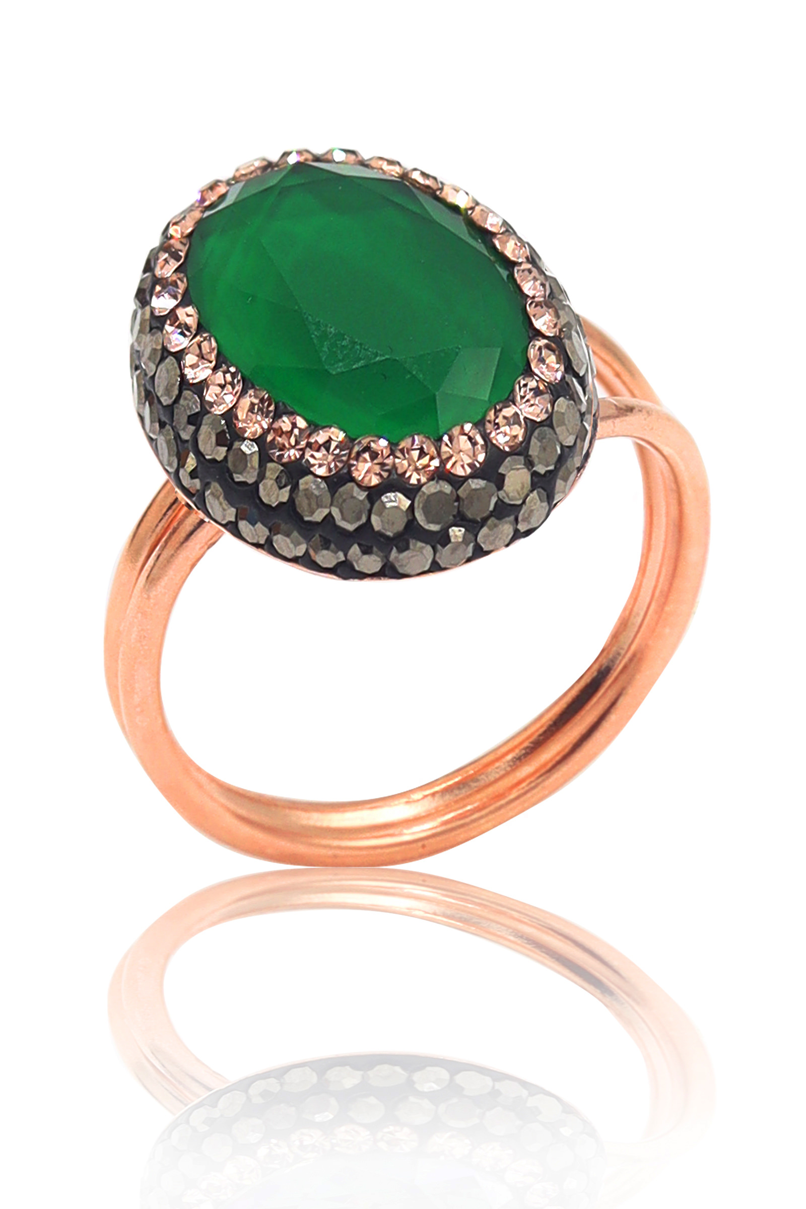 Zümrüt ve Swarovski Taşlı 925 Ayar Bayan Gümüş Yüzük 201022728