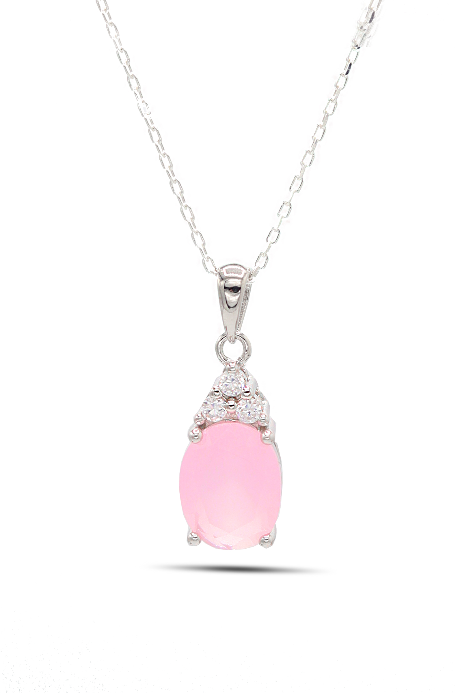 Pembe Kuvars ve Zirkon Taşlı 925 Ayar Gümüş Bayan Kolye 201021903