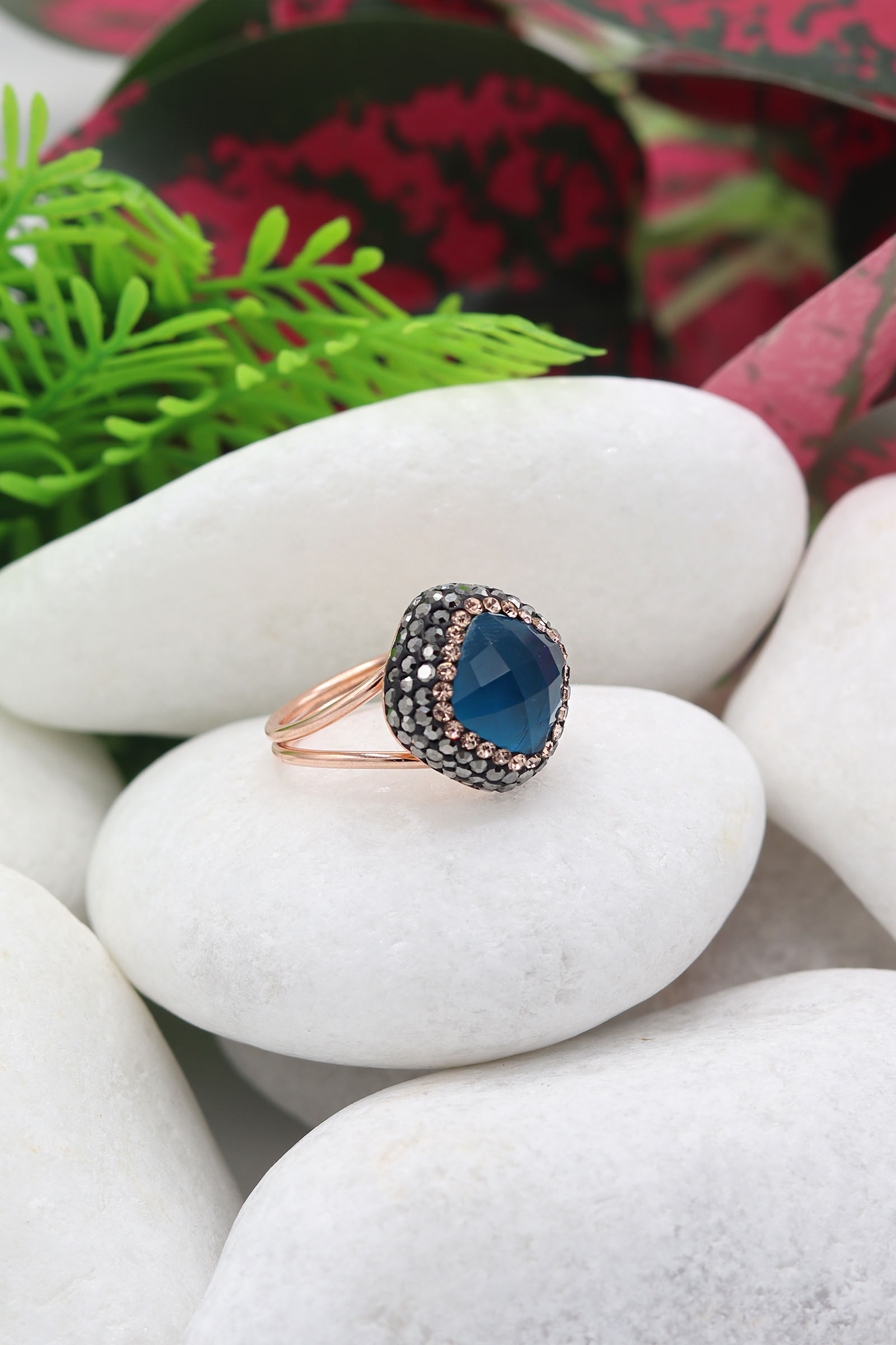 Akuamarin ve Swarovski Taşlı 925 Ayar Bayan Gümüş Yüzük 201022331