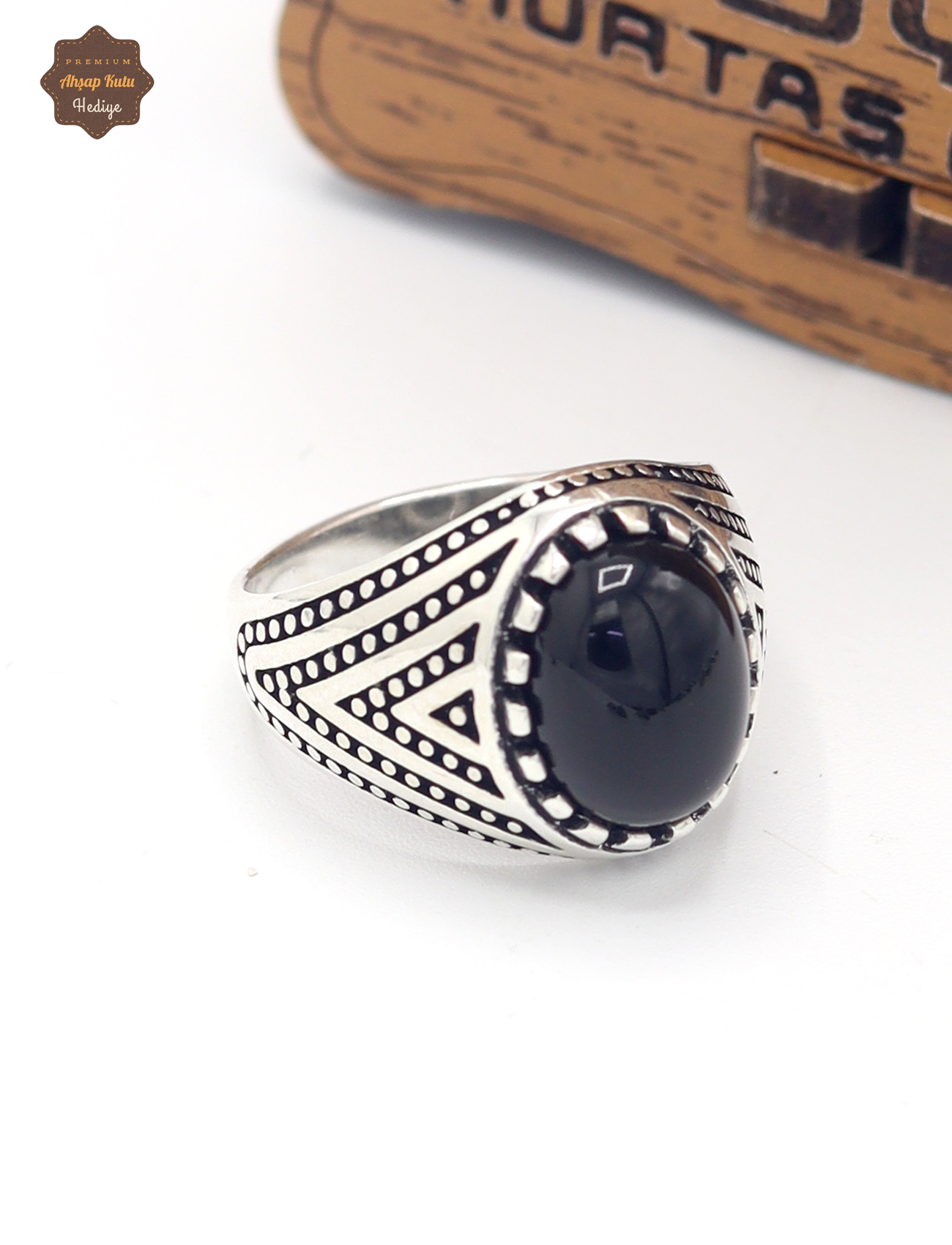Oval Bombeli Oniks Taşlı Noktalı Model 925 Ayar Gümüş Çocuk Yüzüğü 201025371